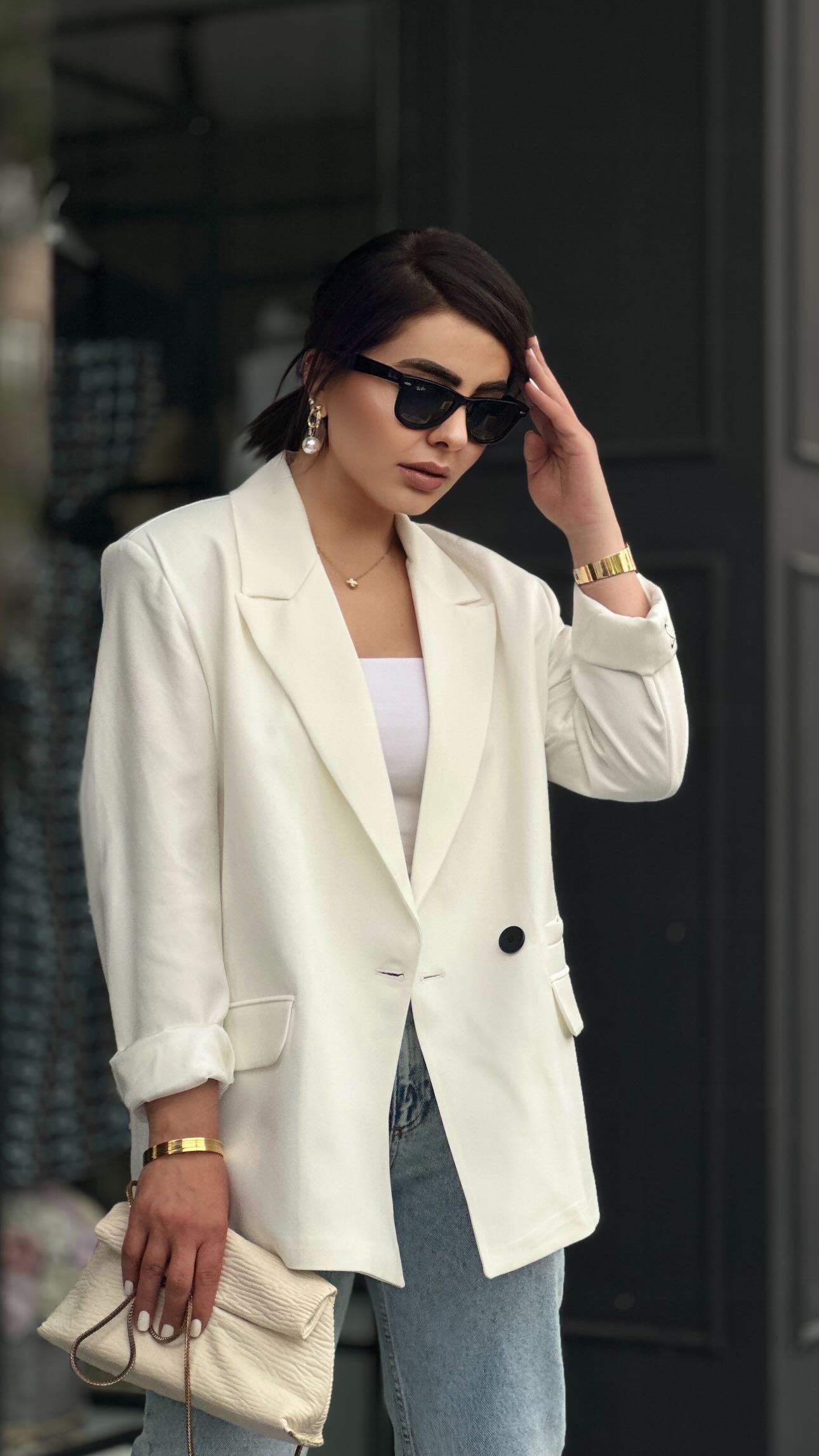 Beyaz Regular Tek Düğme Blazer Ceket