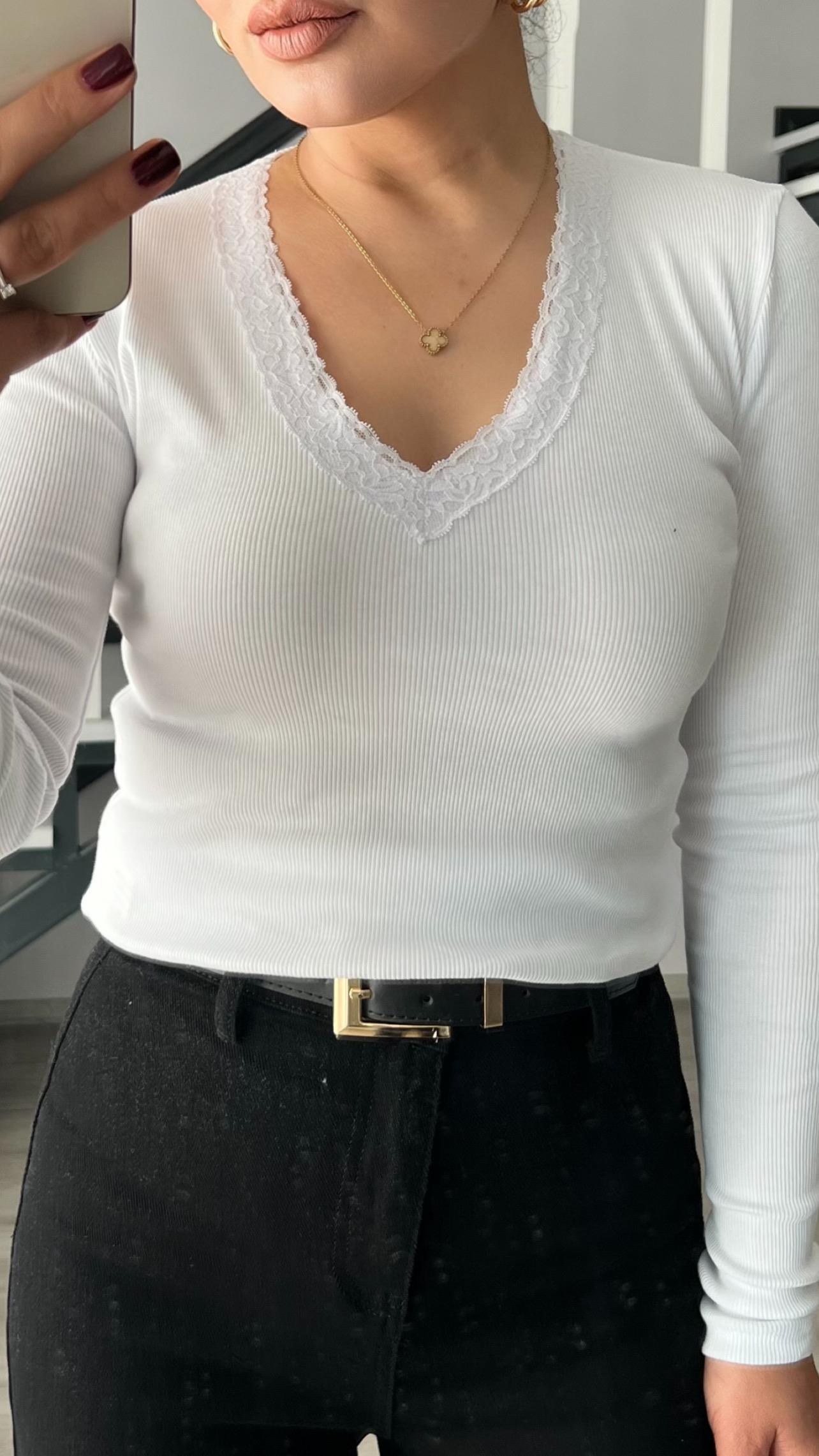 White V-Neck Lace Blouse