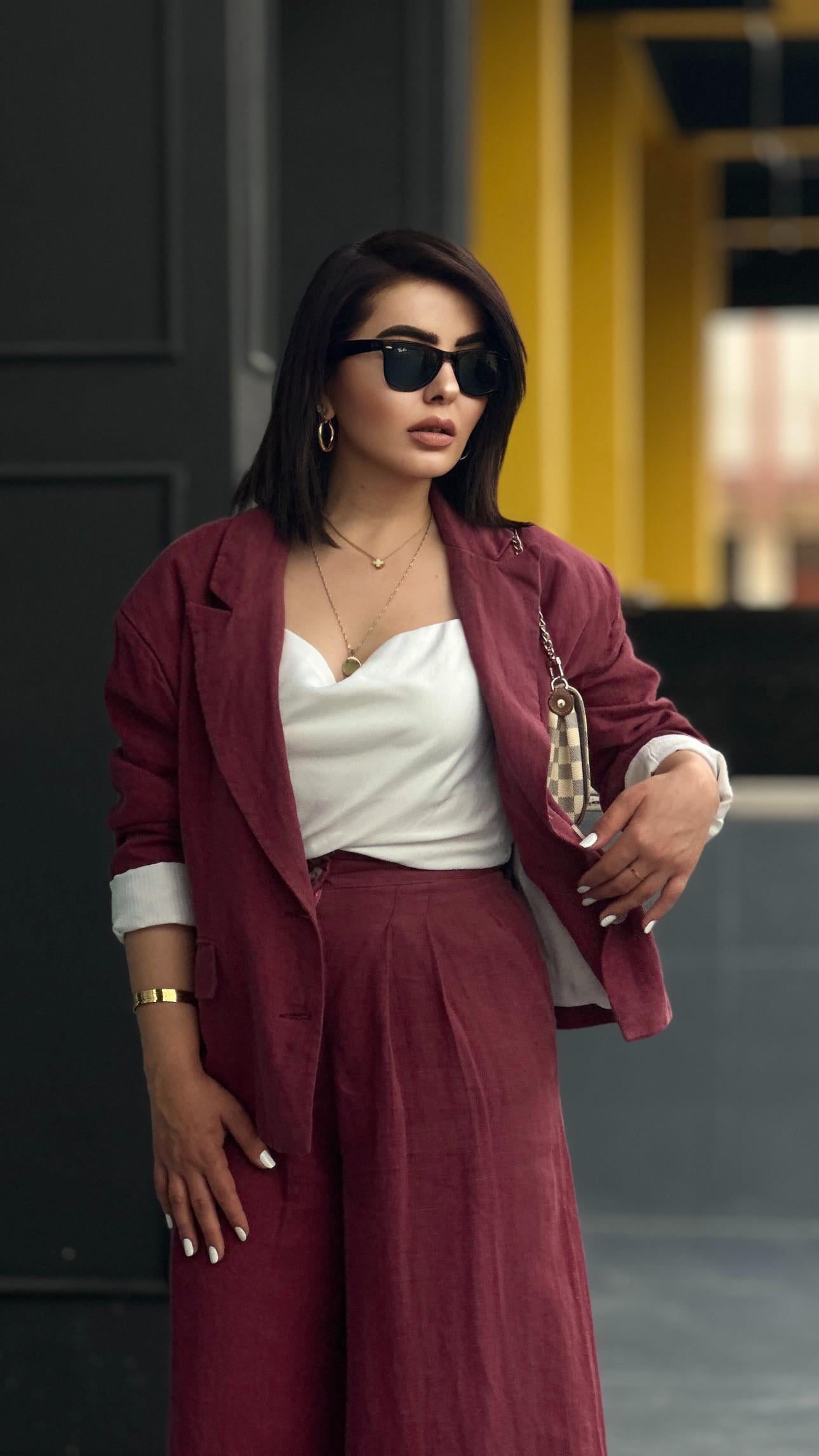 Bordo %100 Ham Keten Blazer Ceket 