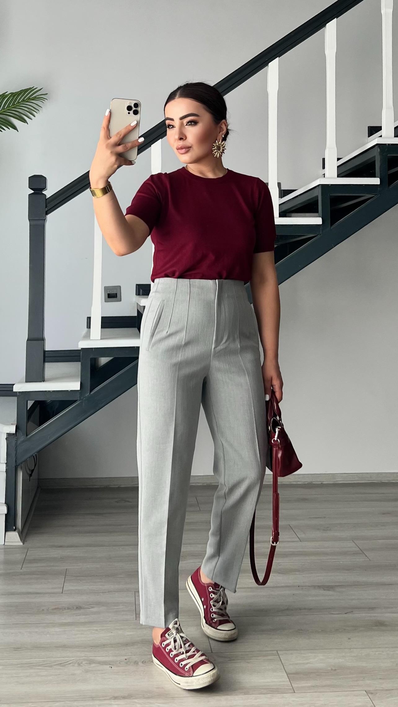 Bordo Bisiklet Yaka Kısa Kol Triko Bluz