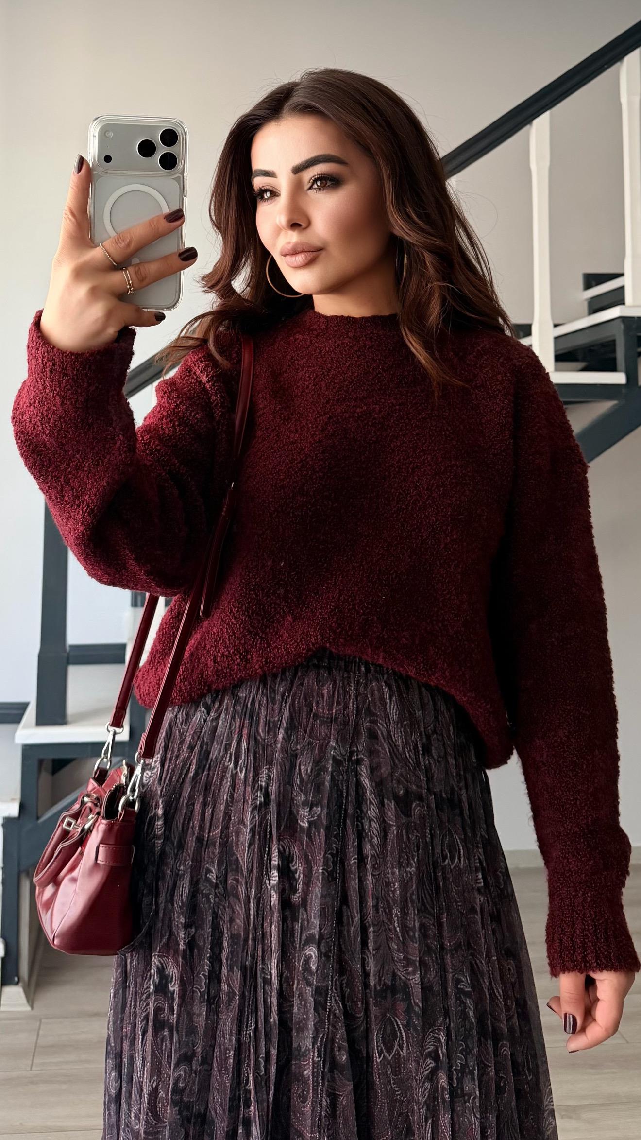 Burgundy Boucle Sweater