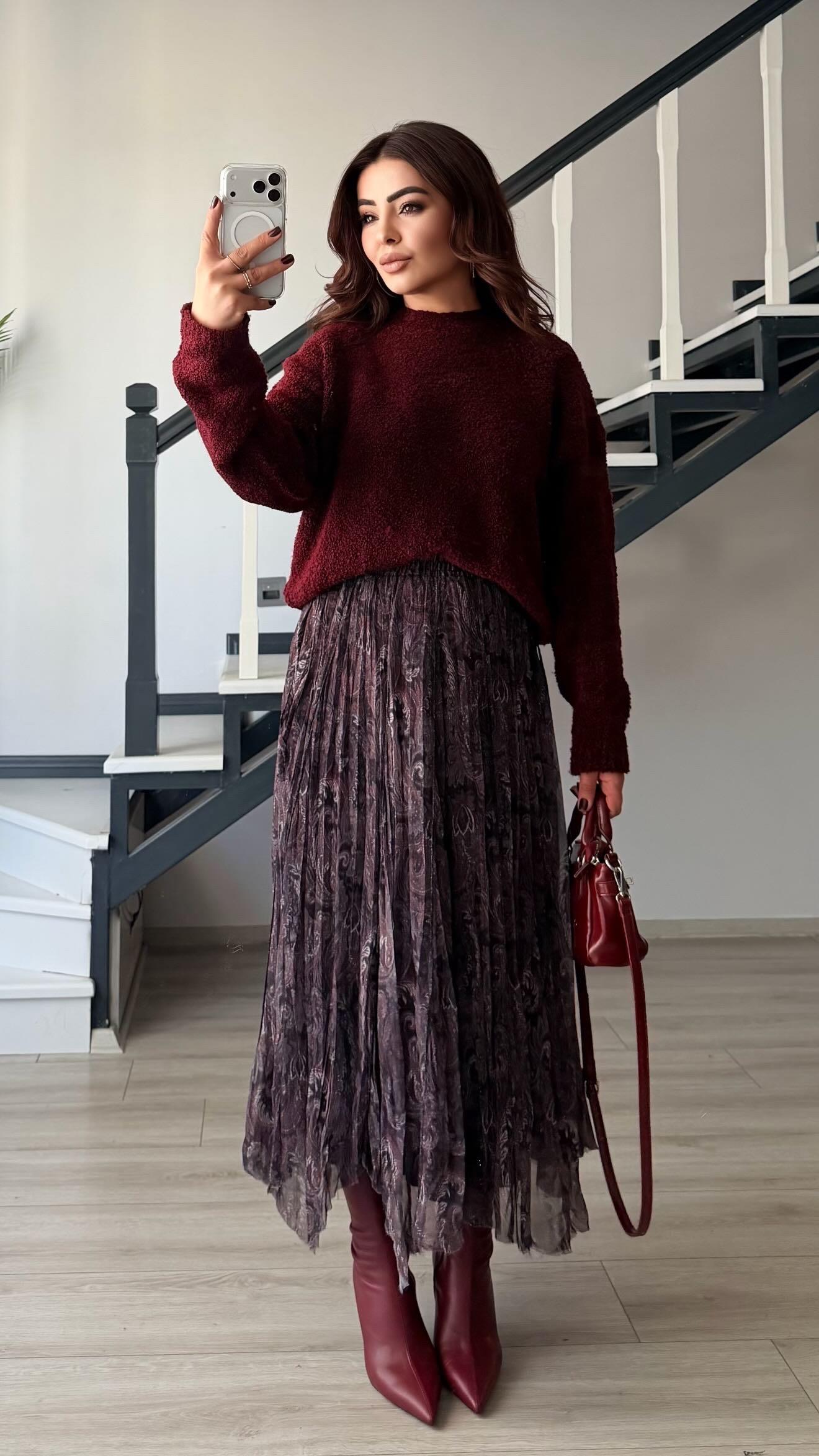 Burgundy Boucle Sweater