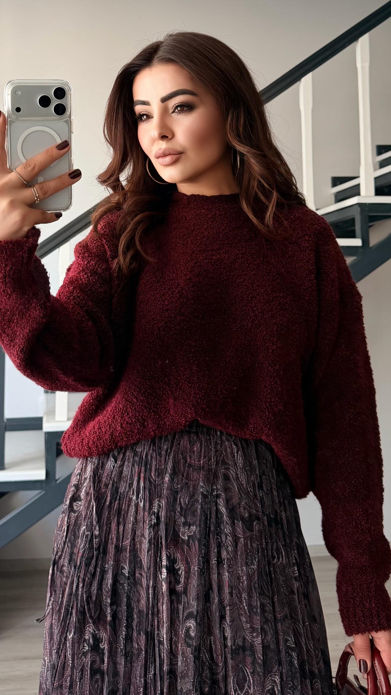 Burgundy Boucle Sweater