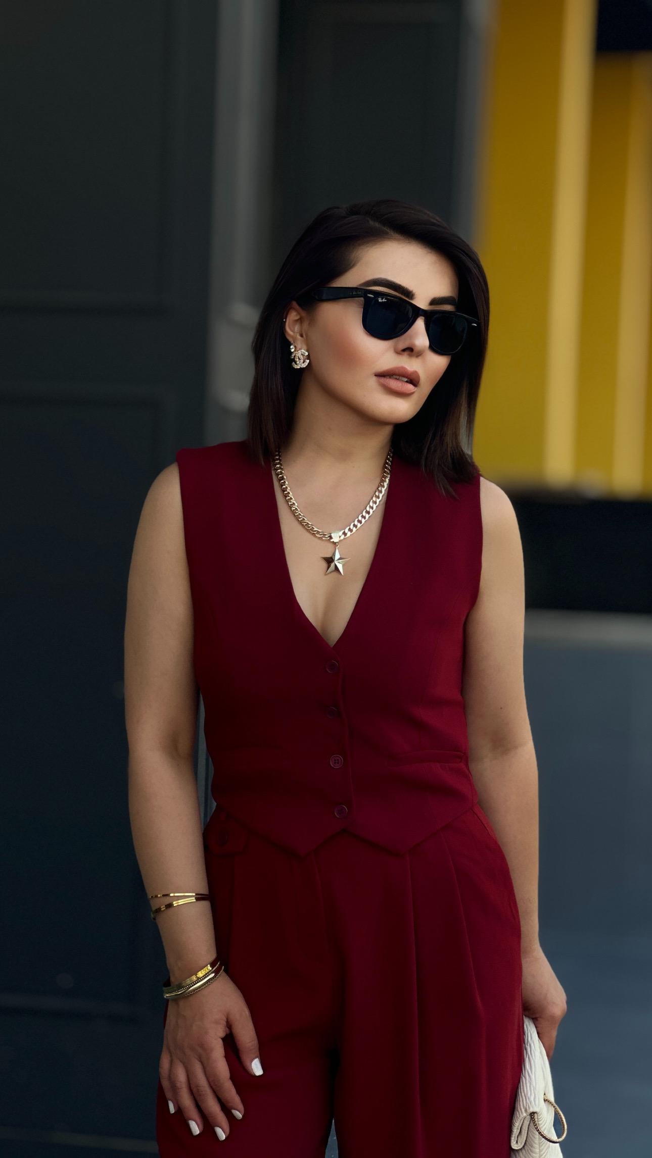 Bordo Düğmeli Yelek 