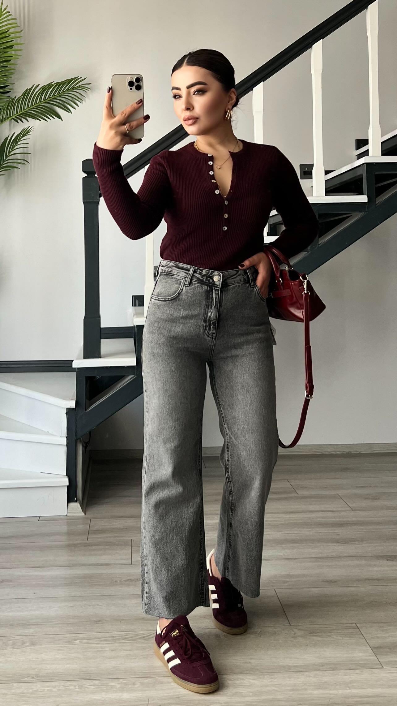 Burgundy Buttoned Wool Knit Blouse