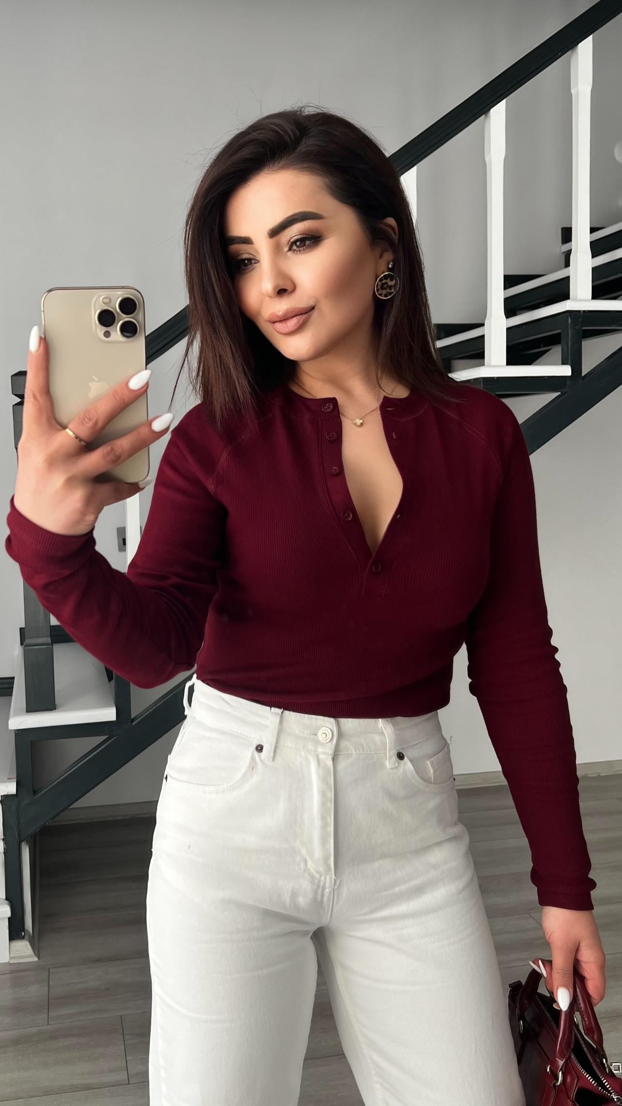Bordo Fitilli İtalyan Kol Bluz