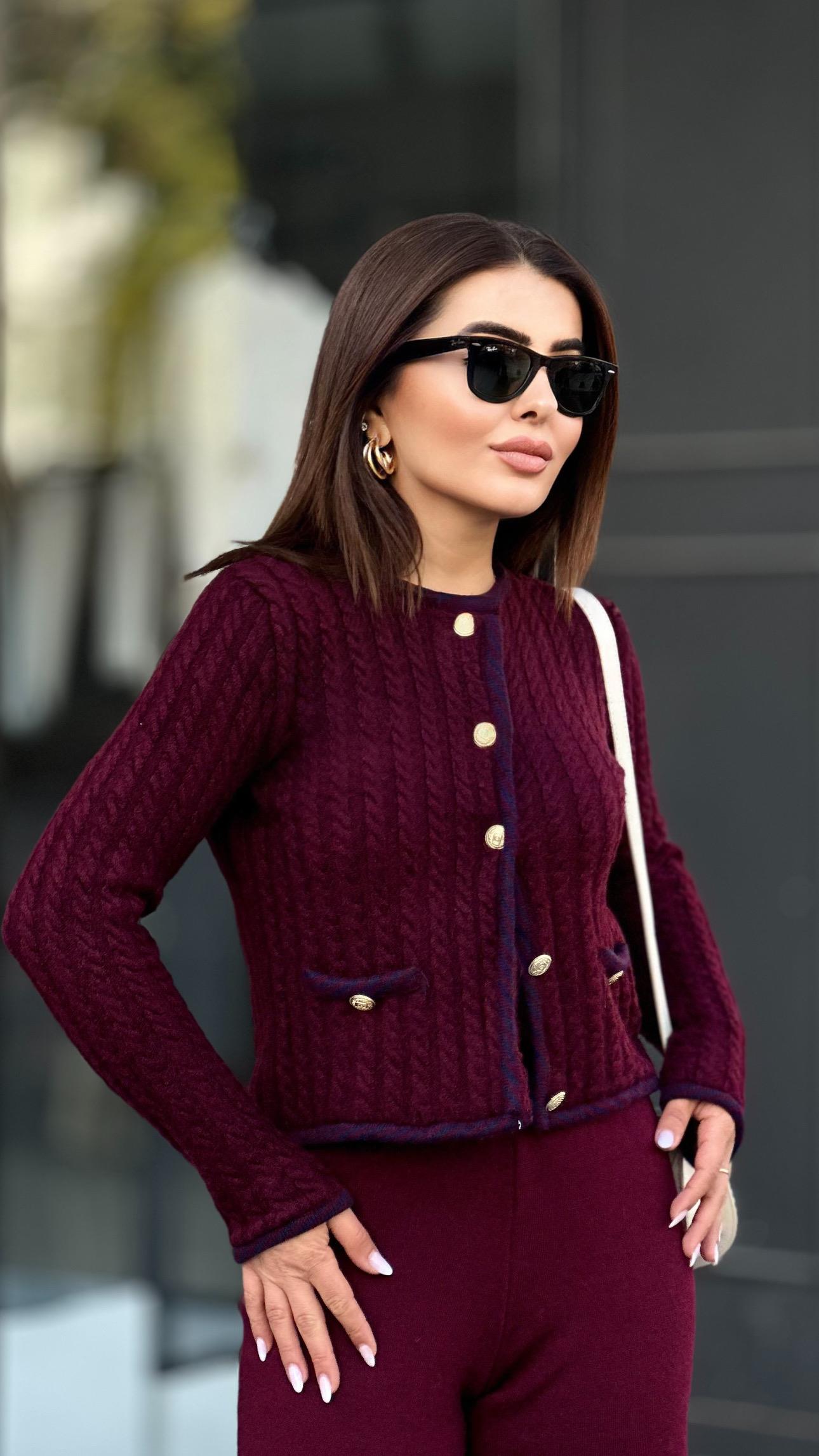 Burgundy Gold Button Braid Cardigan
