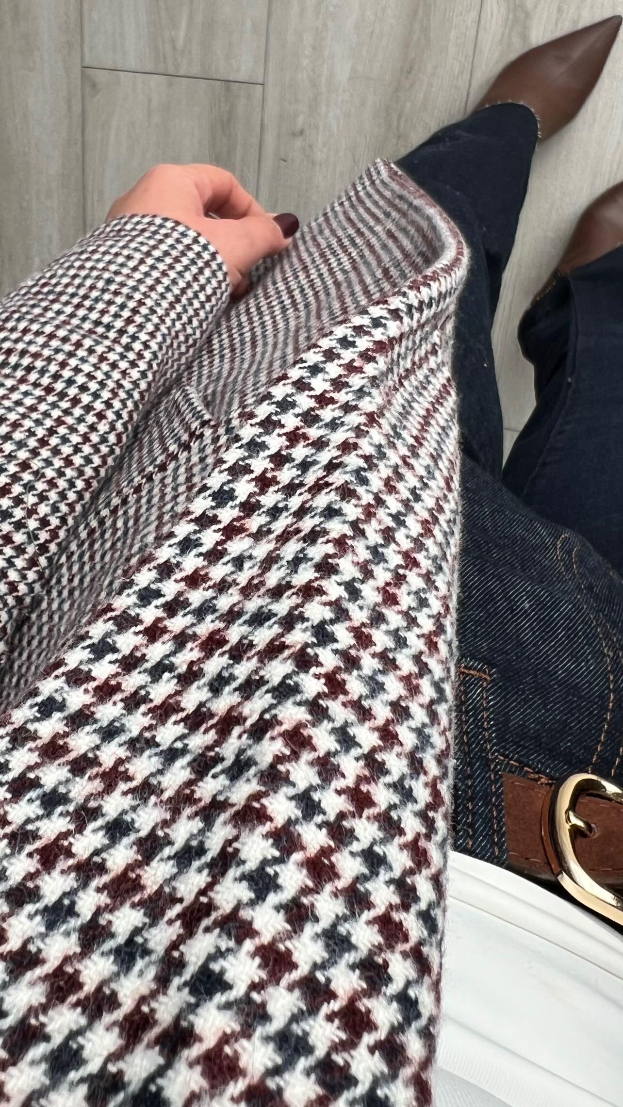 Burgundy Houndstooth One-Button Blazer Jacket