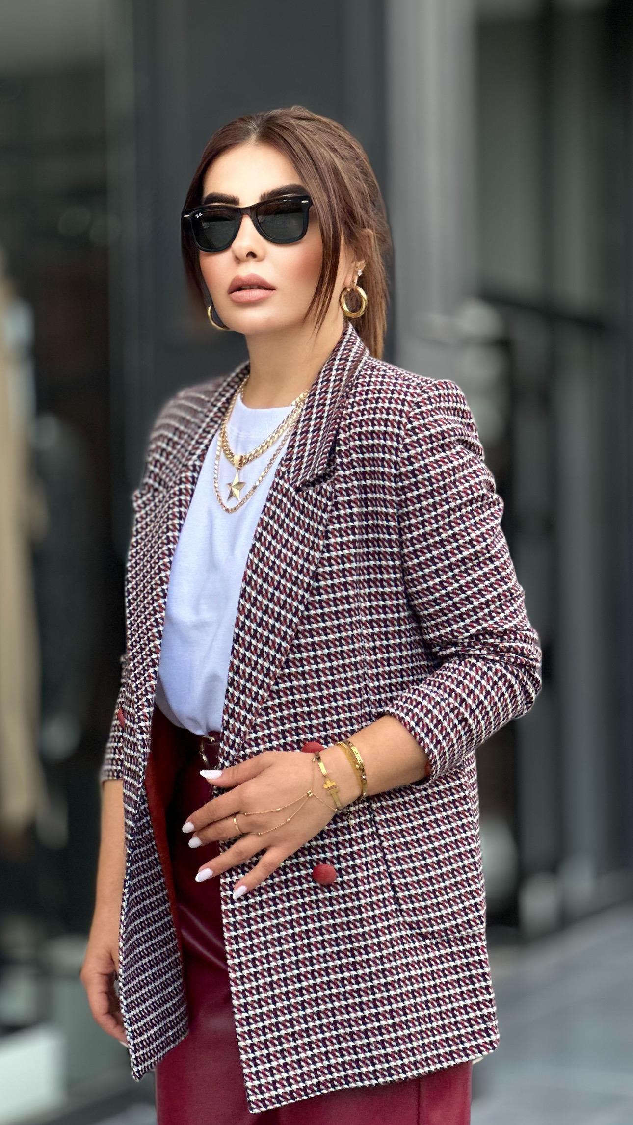 Bordo Kazayağı Torba Cep Blazer Ceket 