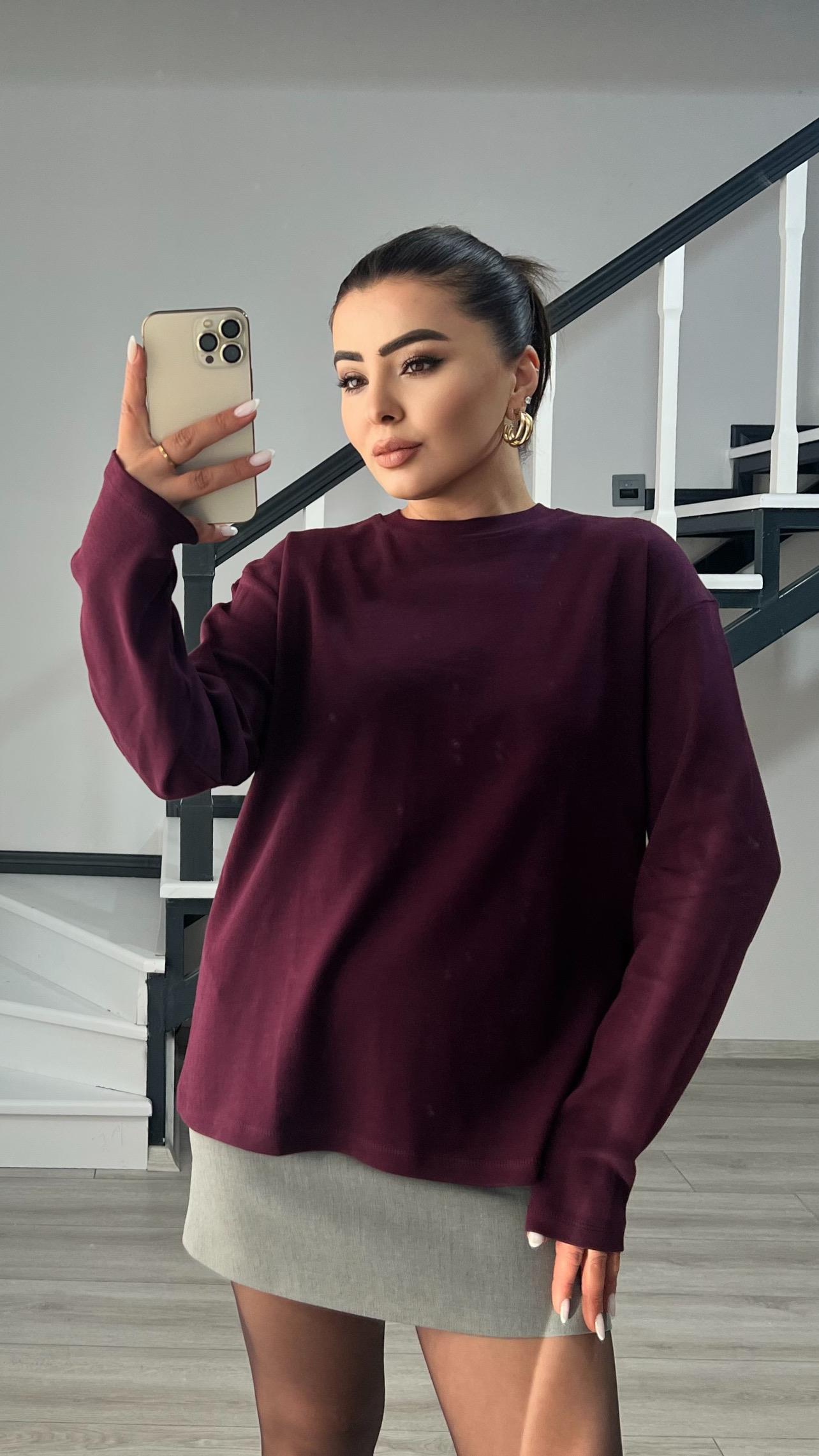 Bordo Orijinal Marka Tok Dokulu Basic Bluz