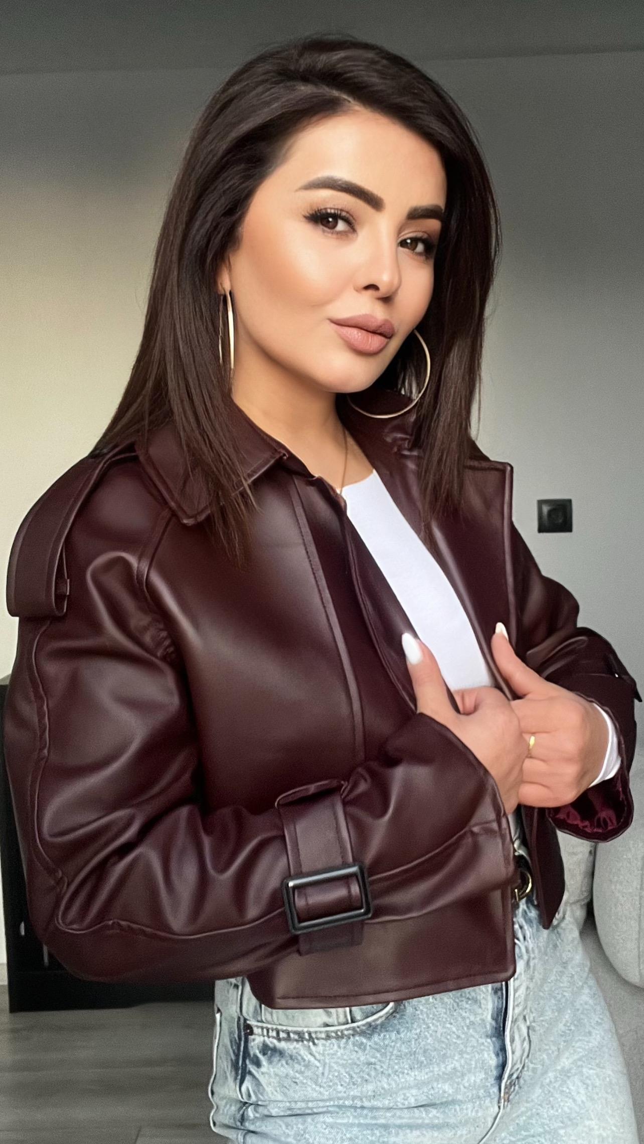 Burgundy Premium Leather Jacket with Button Detail and Epaulets