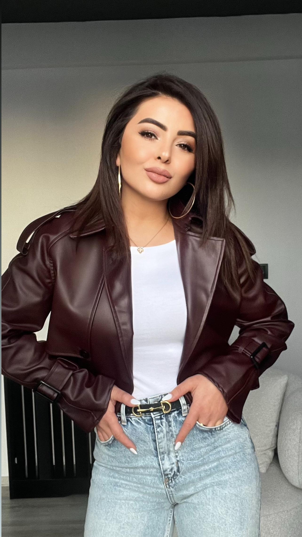 Burgundy Premium Leather Jacket with Button Detail and Epaulets