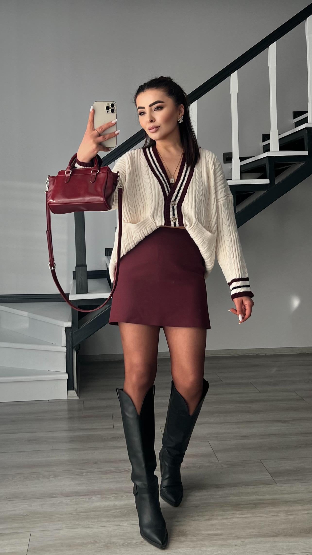 Bordo Premium Mini Etek 