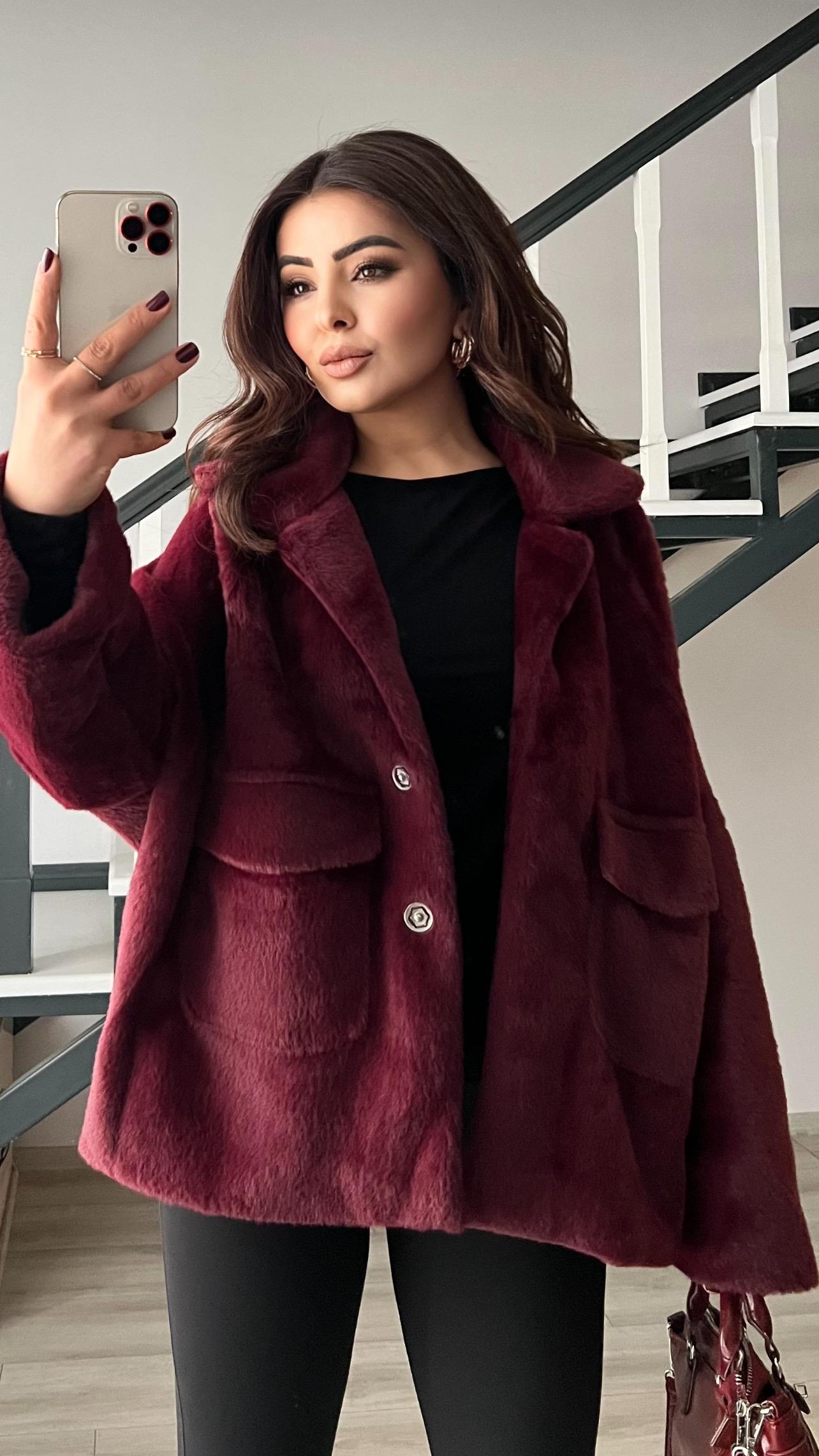 Bordo Premium Peluş Mont