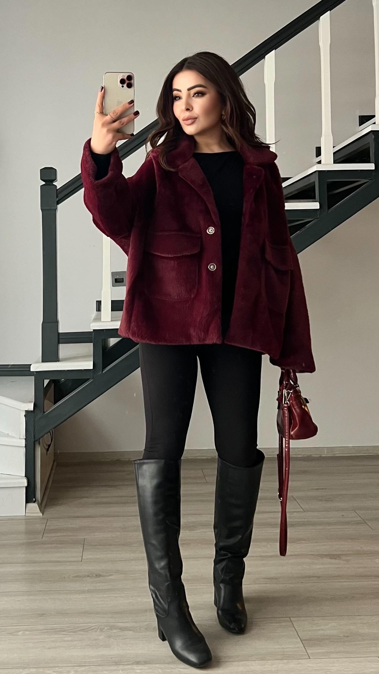 Bordo Premium Peluş Mont