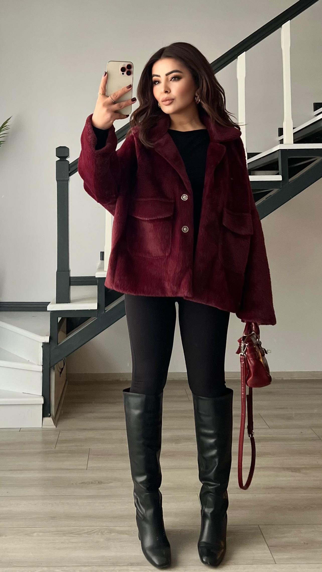 Bordo Premium Peluş Mont