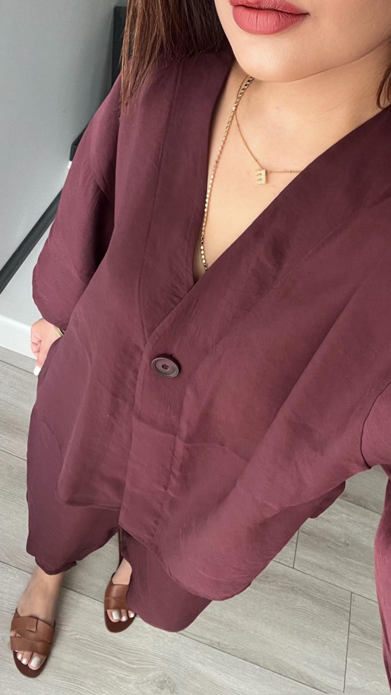 Bordo Tek Düğme Bluz- Pantolon Takım