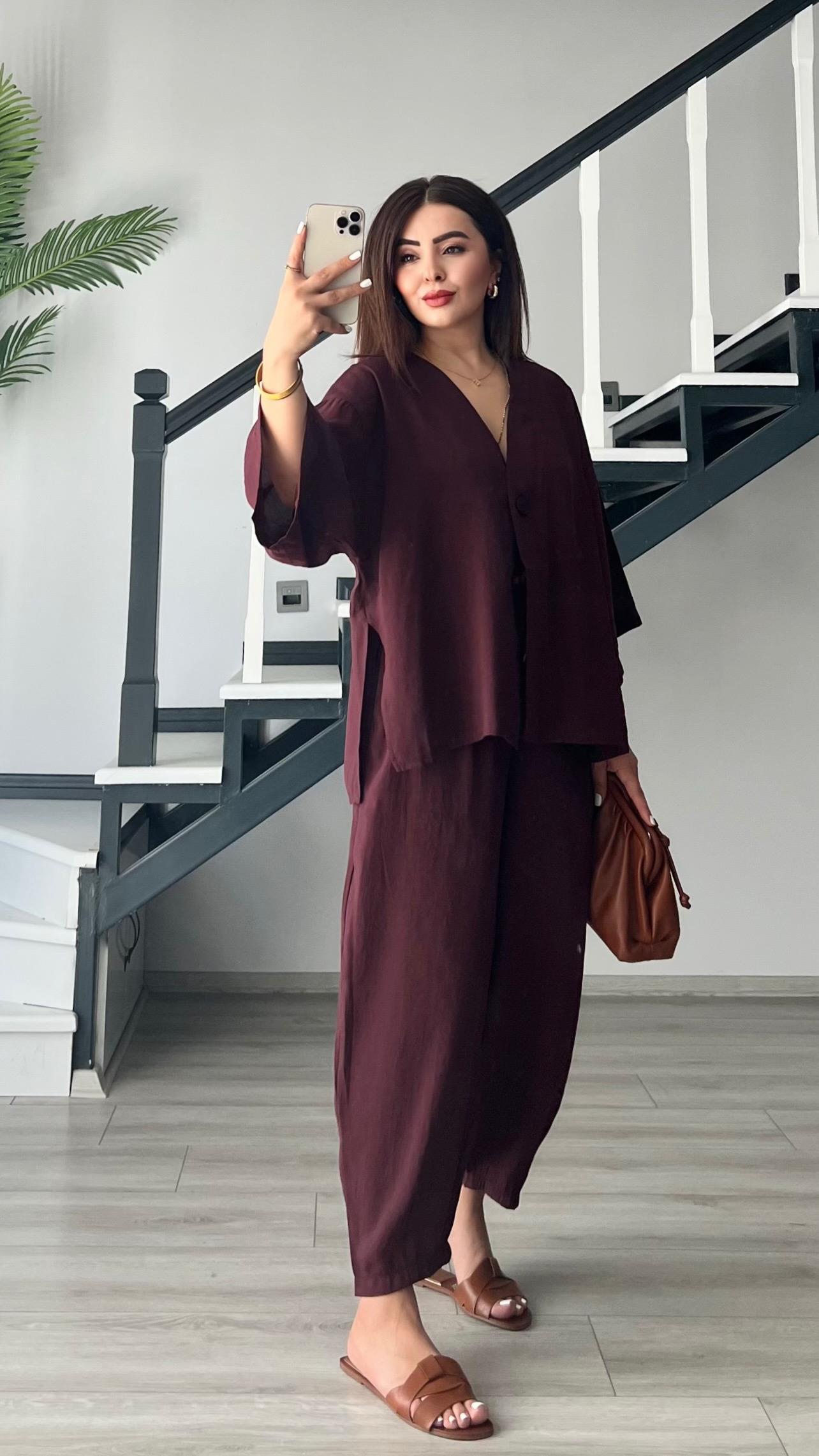 Bordo Tek Düğme Bluz- Pantolon Takım