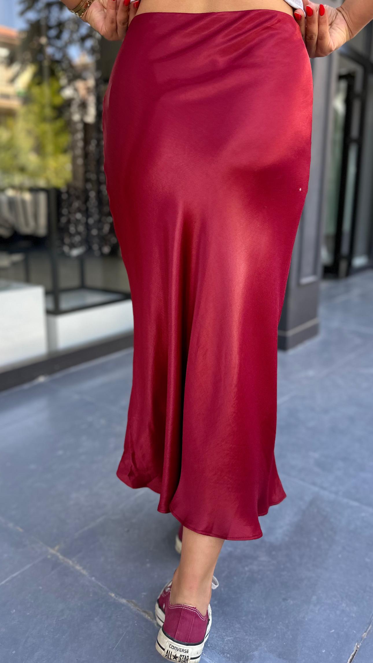 Burgundy Bias-Cut Satin Skirt