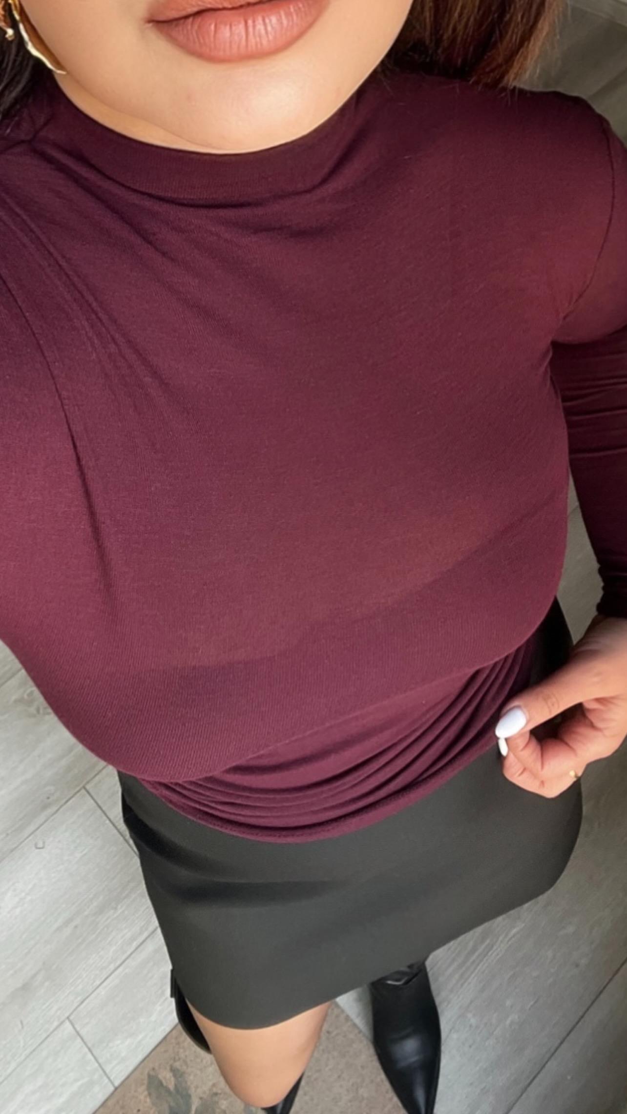 Burgundy Semi-Transparent High-Neck Soft Touch Blouse