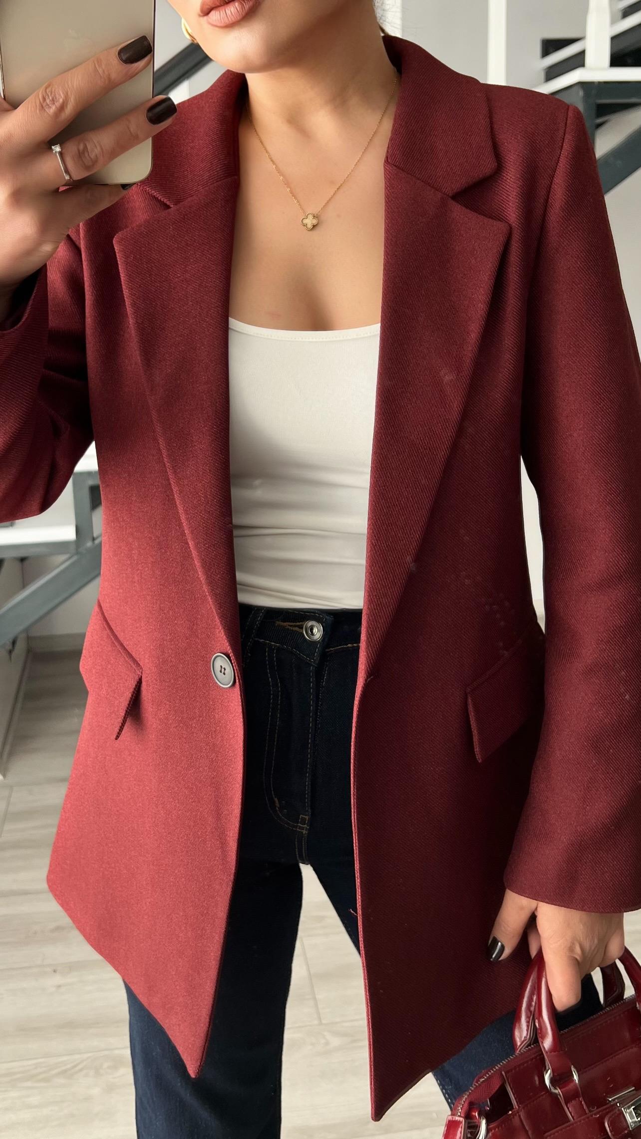 Bordo Yün Effect Blazer Ceket