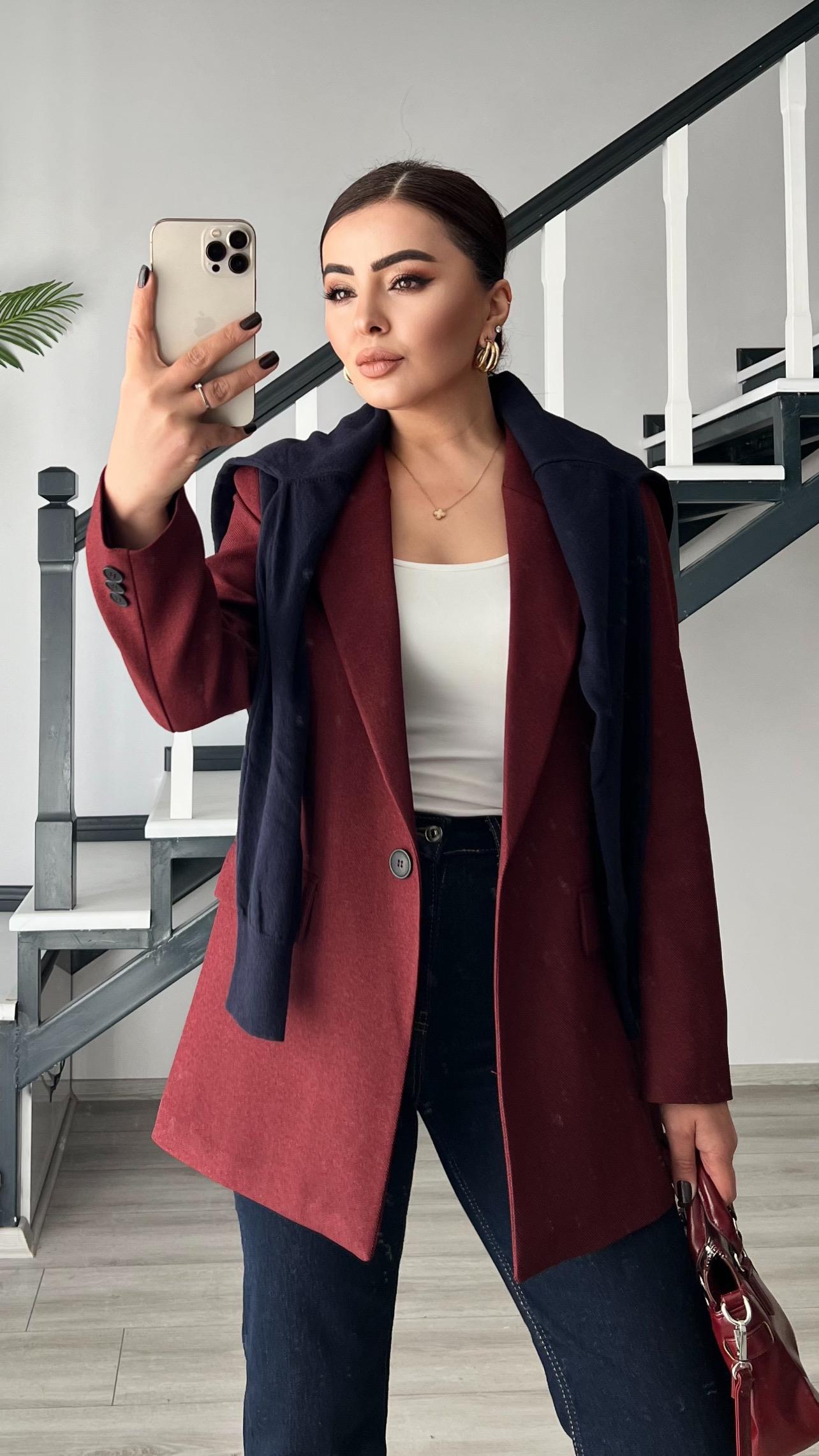 Bordo Yün Effect Blazer Ceket