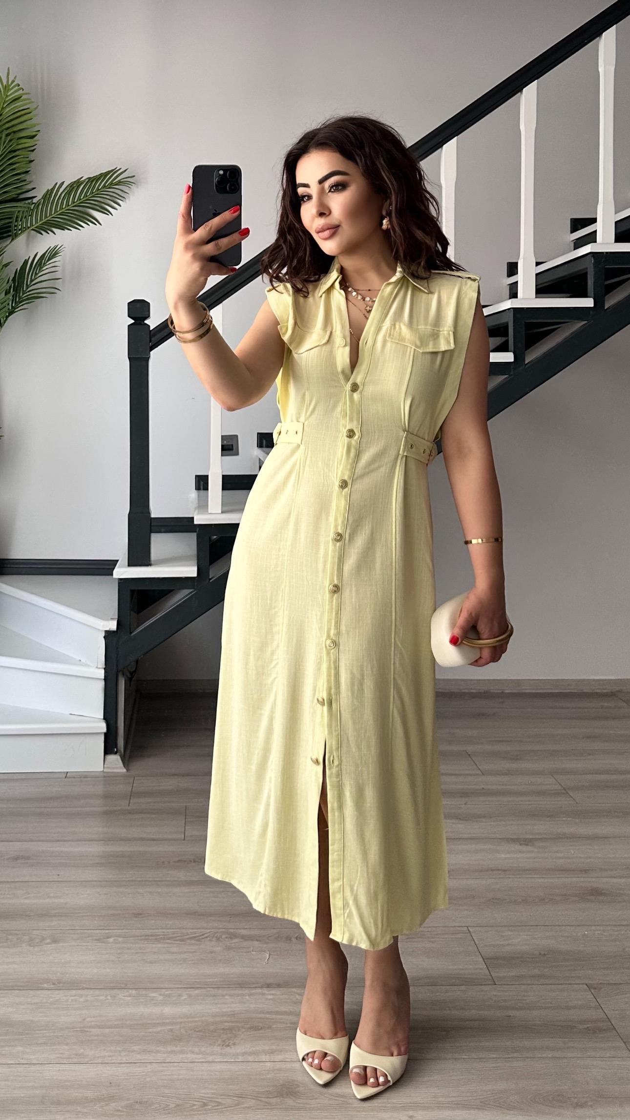 Butter Yellow Marka Model Keten Elbise