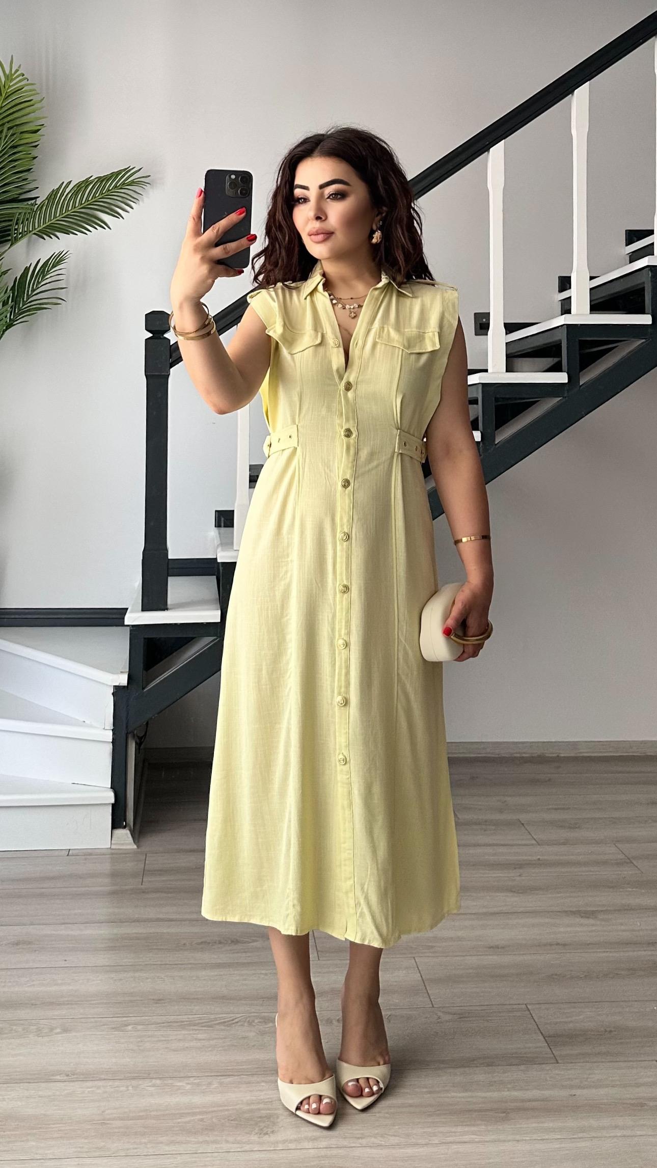 Butter Yellow Marka Model Keten Elbise