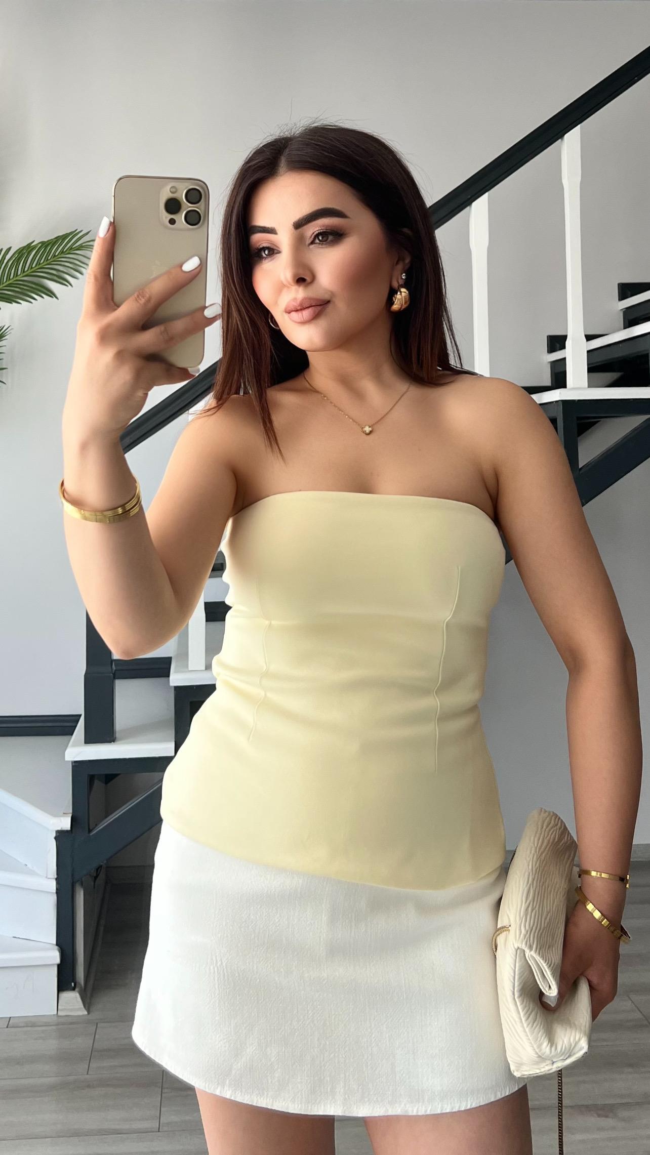 Butter Yellow Strapless Blouse