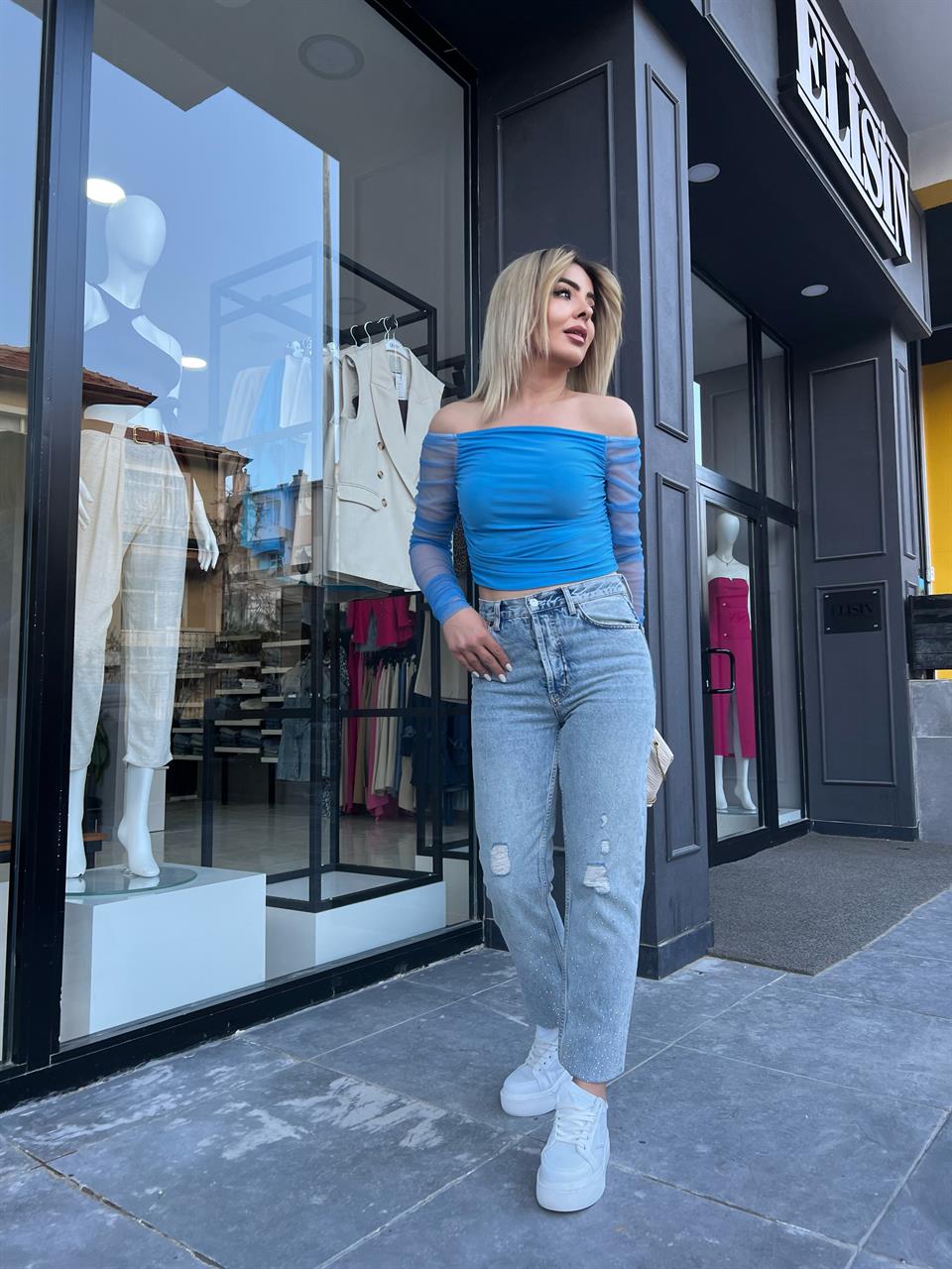Studded and Ripped Mom Jeans