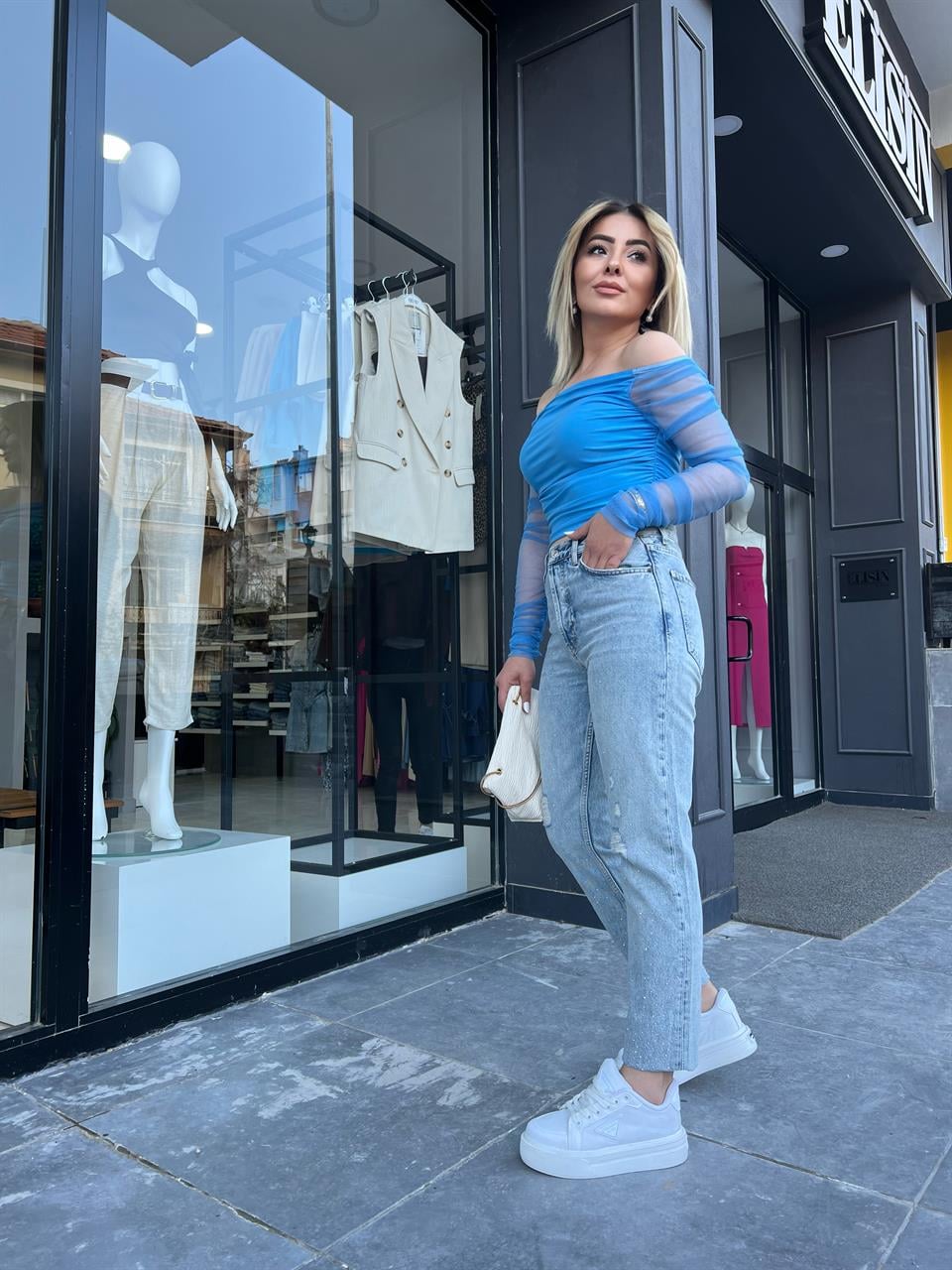 Studded and Ripped Mom Jeans