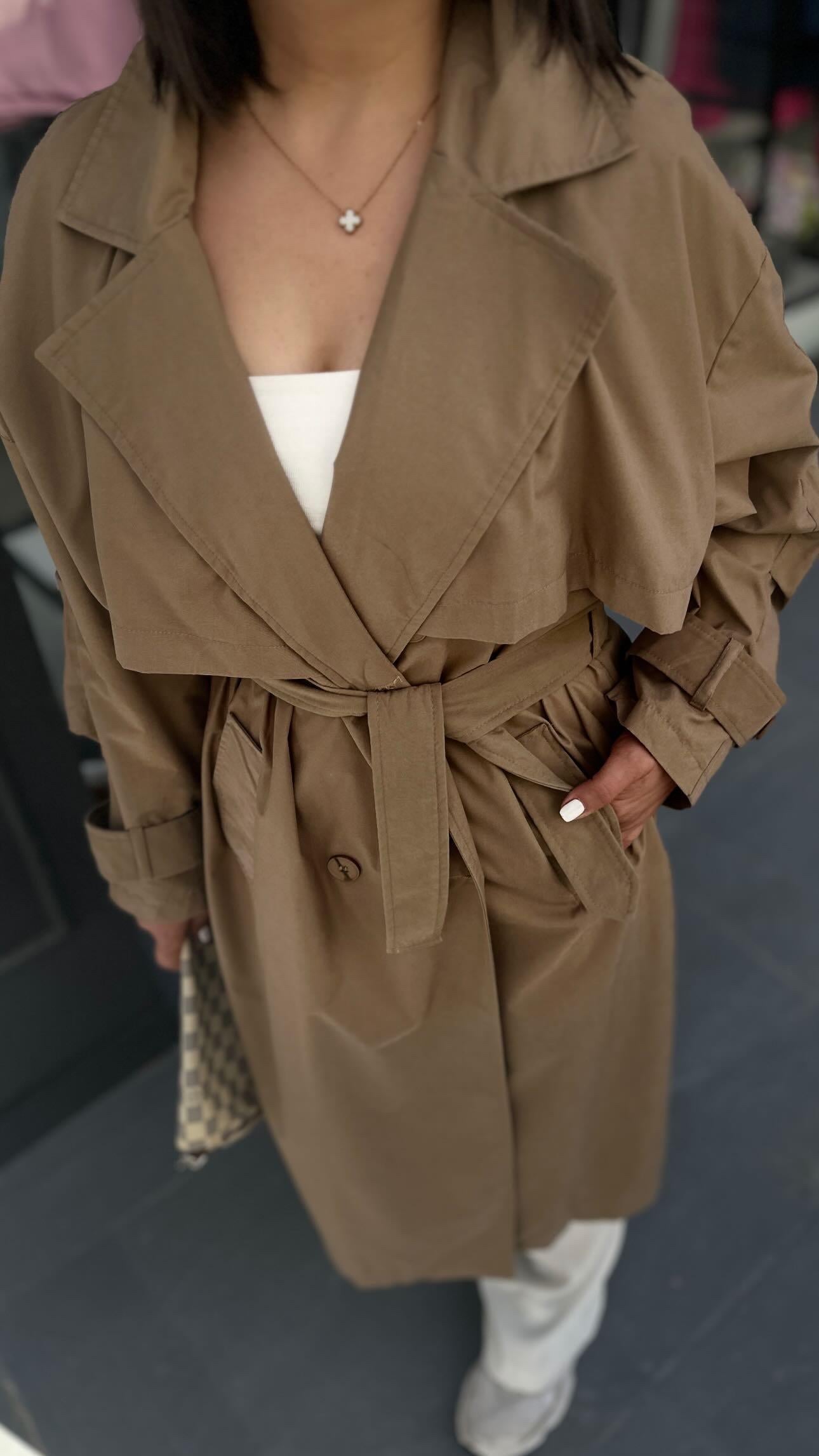 Camel %100 Pamuk Tensel Doku Oversize Trençkot