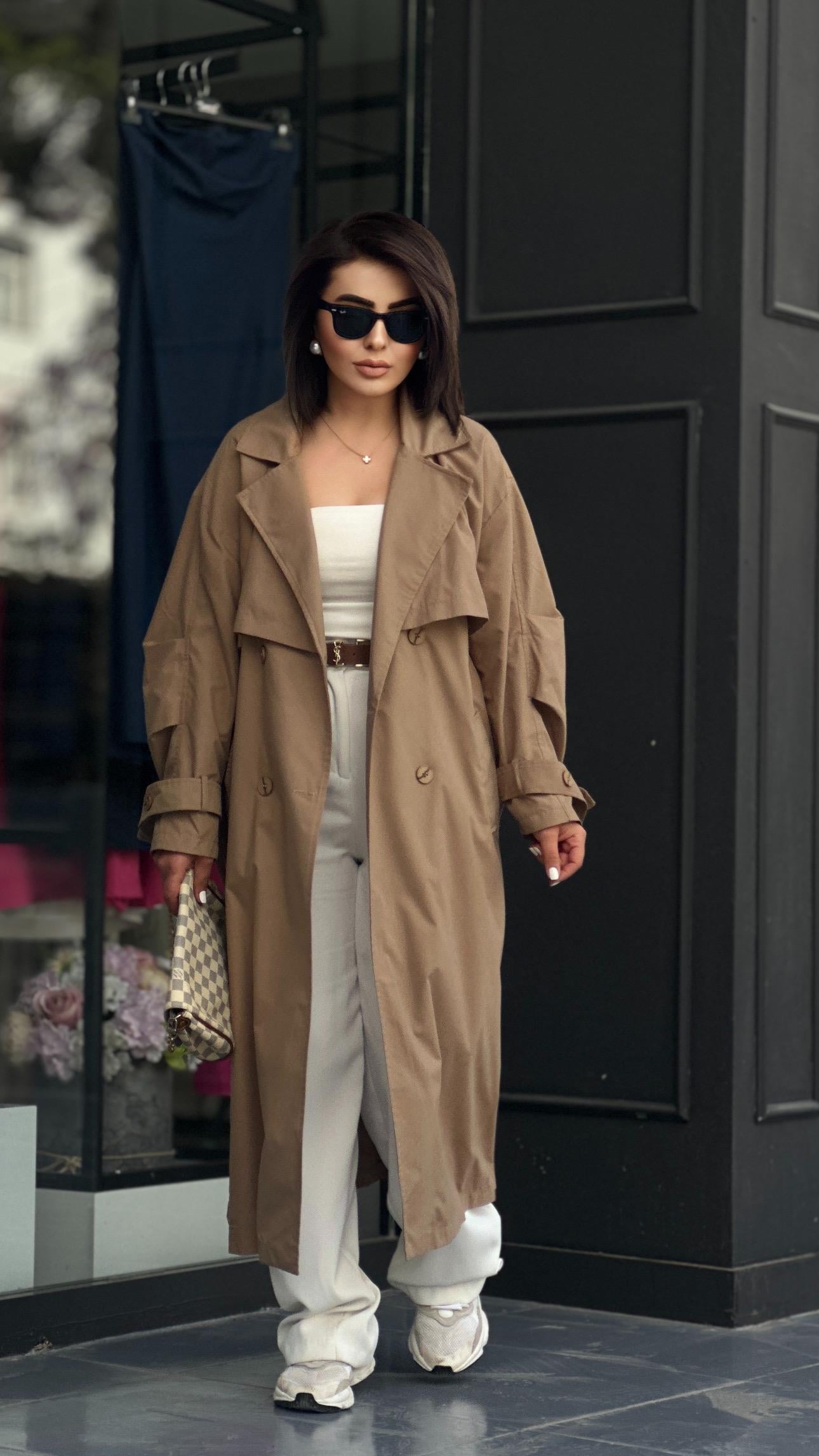 Camel %100 Pamuk Tensel Doku Oversize Trençkot