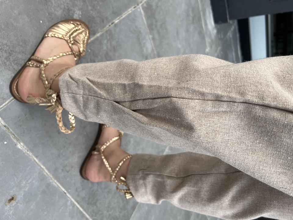 Camel Linen Crop Jacket and Pants 2-Piece Set