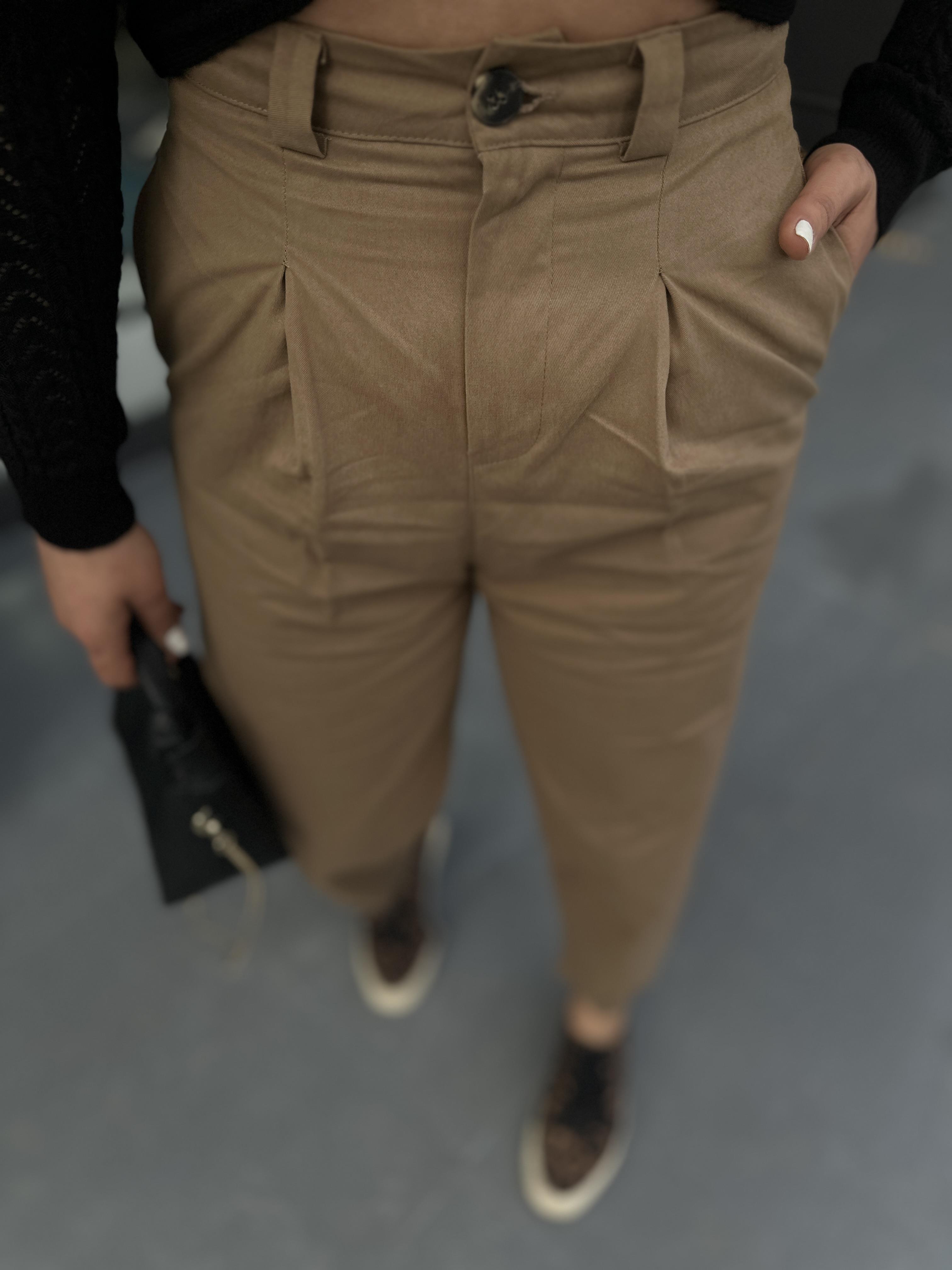 Camel Paça Çıtçıtlı Slouchy Pantolon 