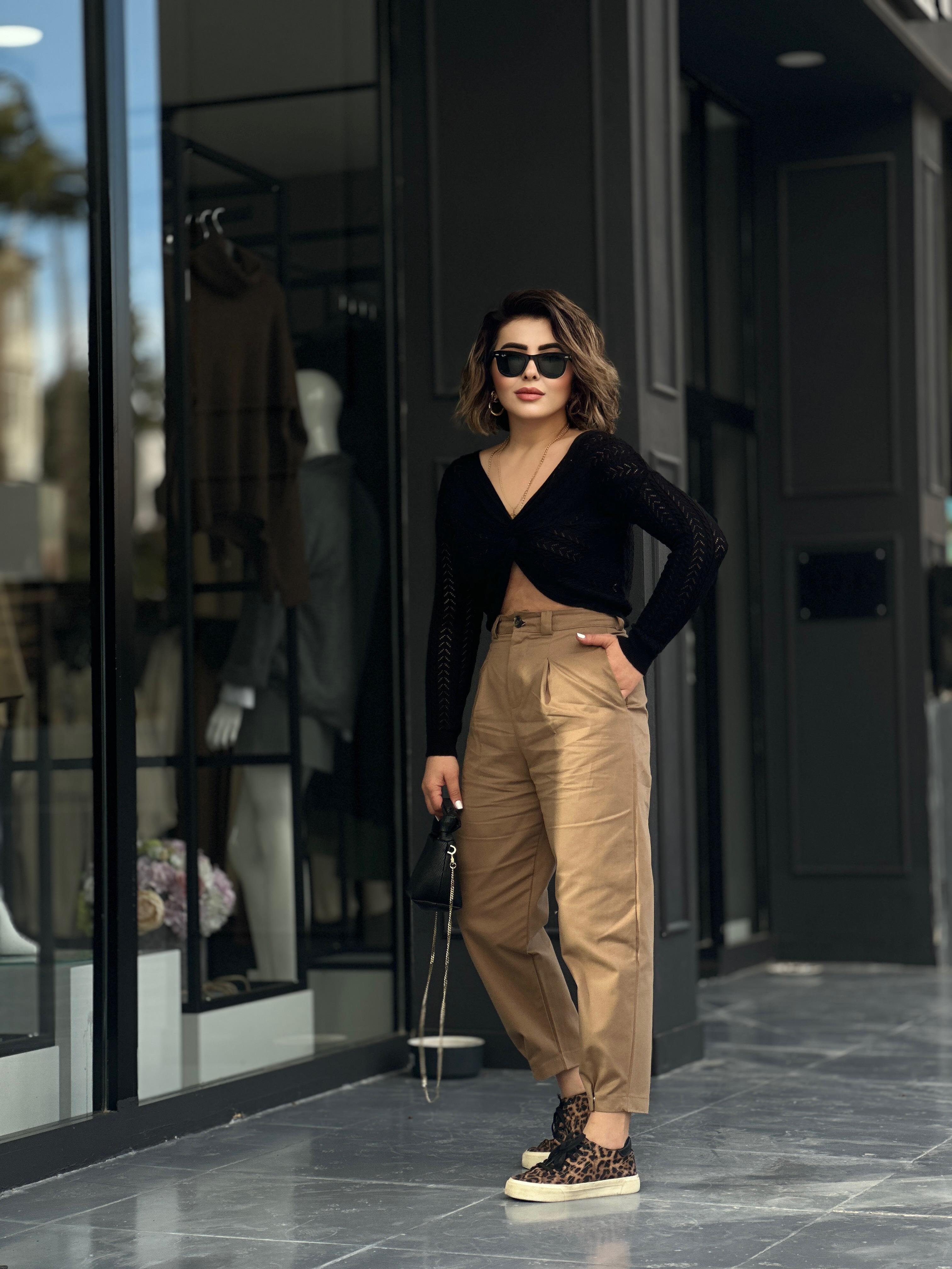 Camel Paça Çıtçıtlı Slouchy Pantolon 
