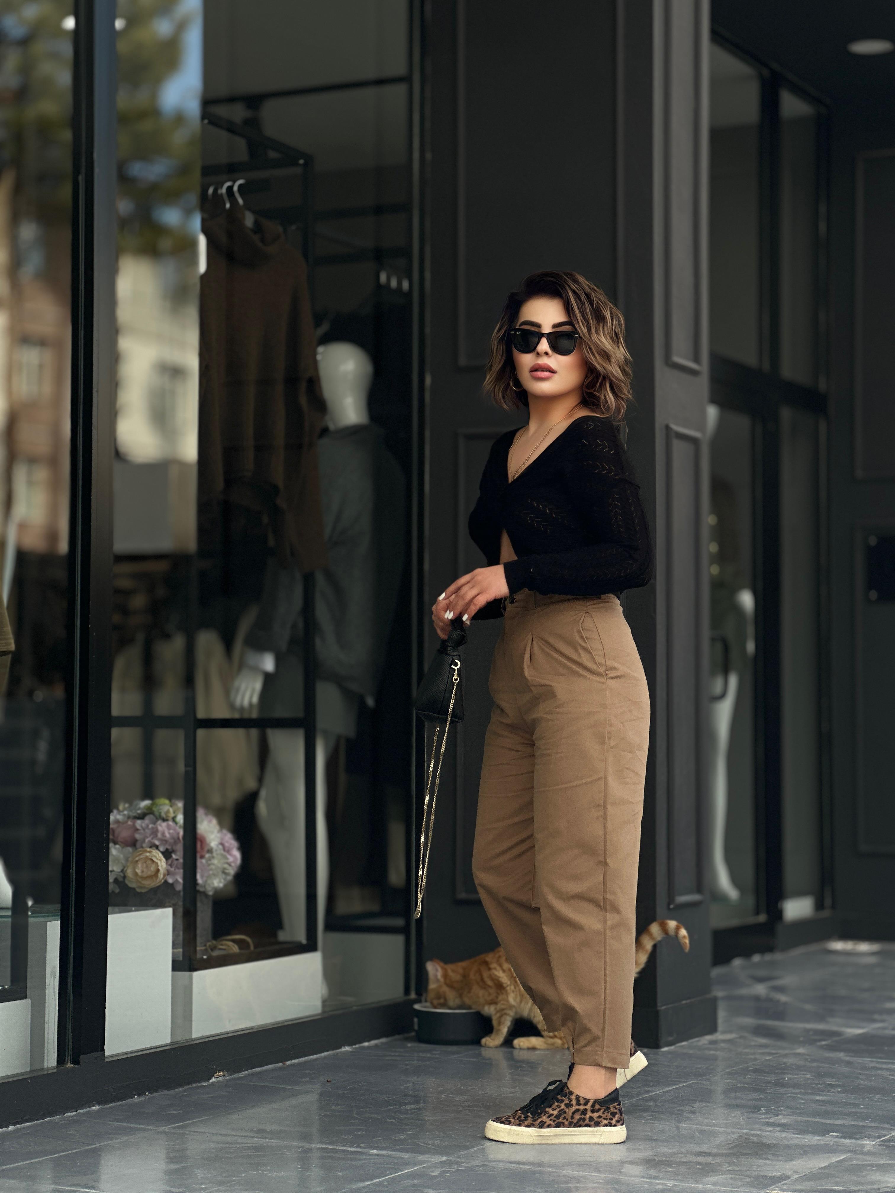 Camel Paça Çıtçıtlı Slouchy Pantolon 