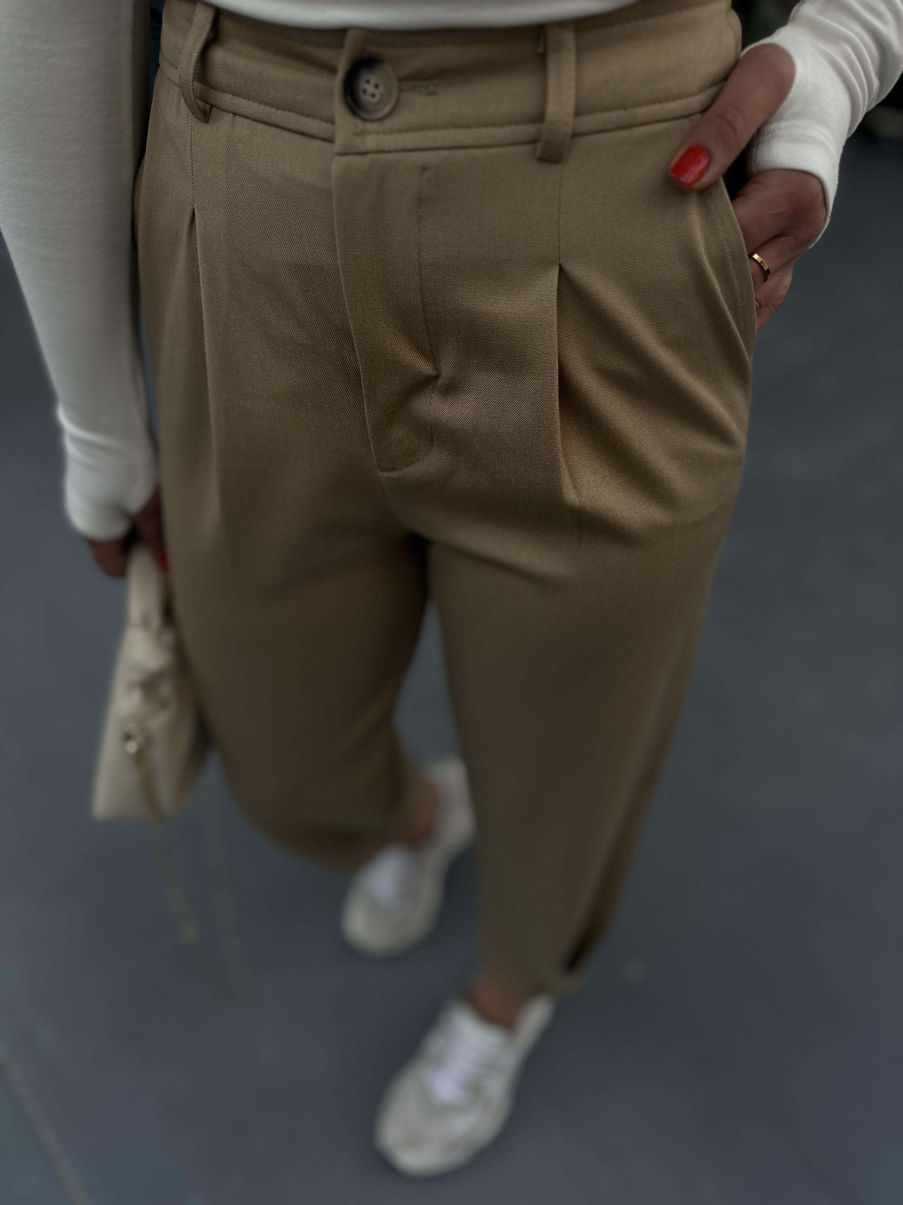 Camel Leg Button Detail Trousers