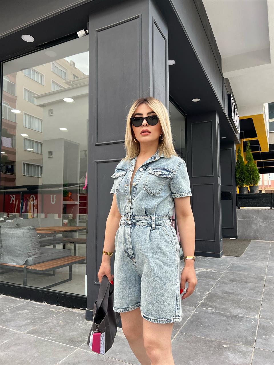 Denim Shorts Jumpsuit