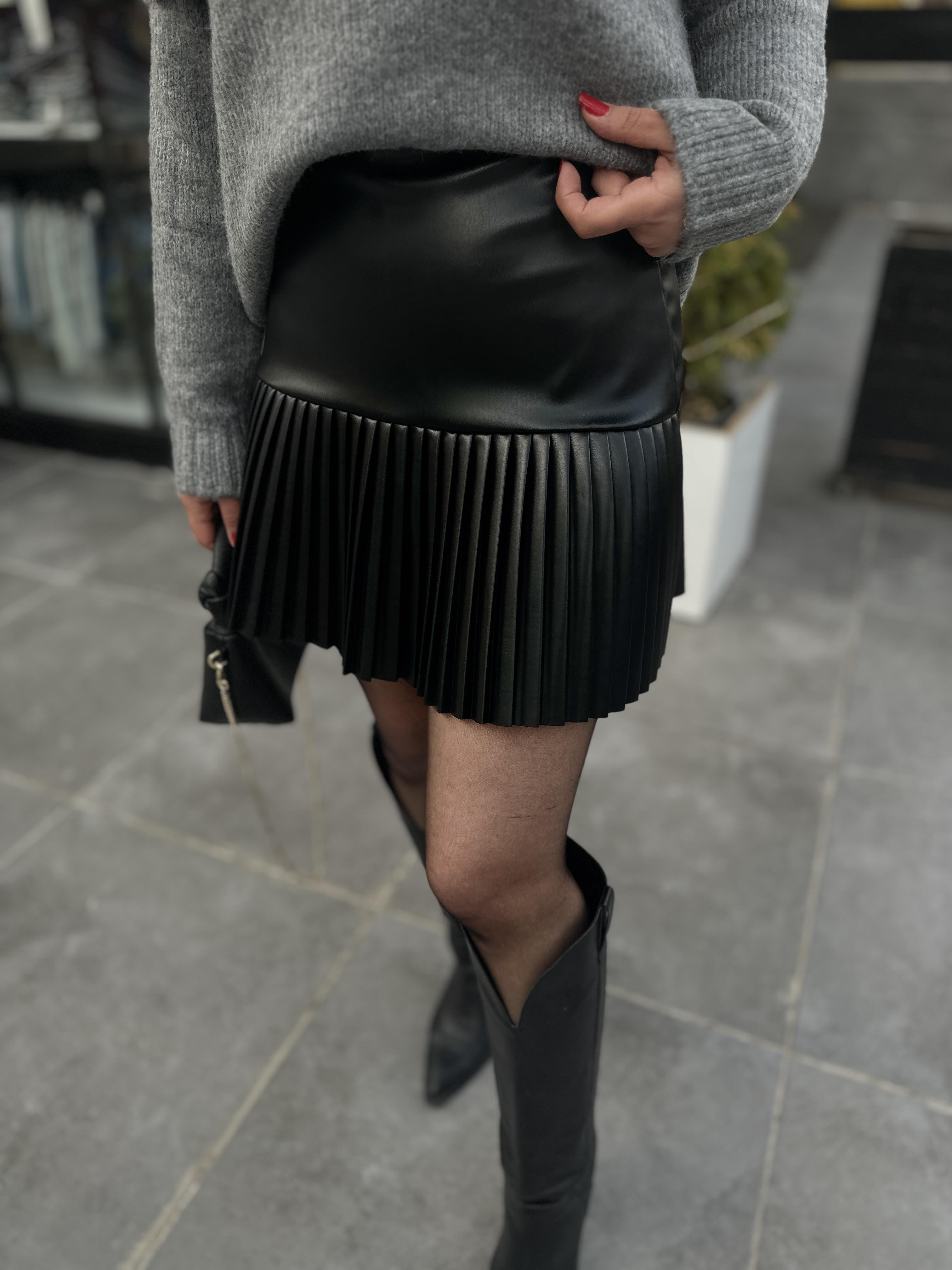 Leather Pleated Mini Skirt