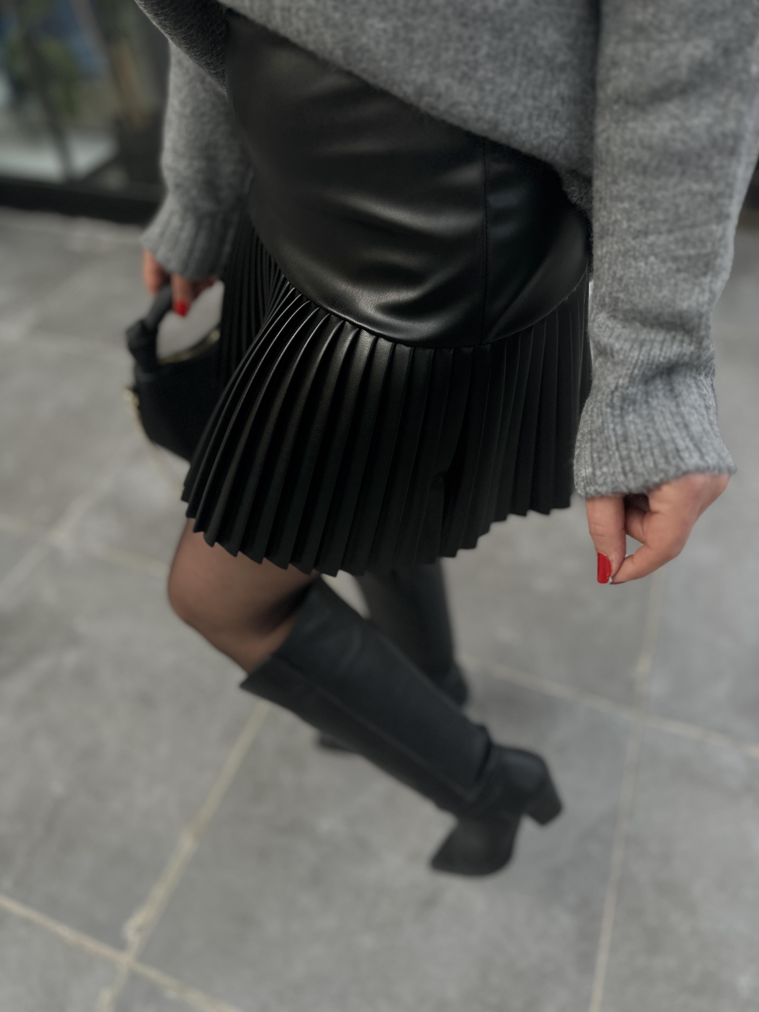 Leather Pleated Mini Skirt