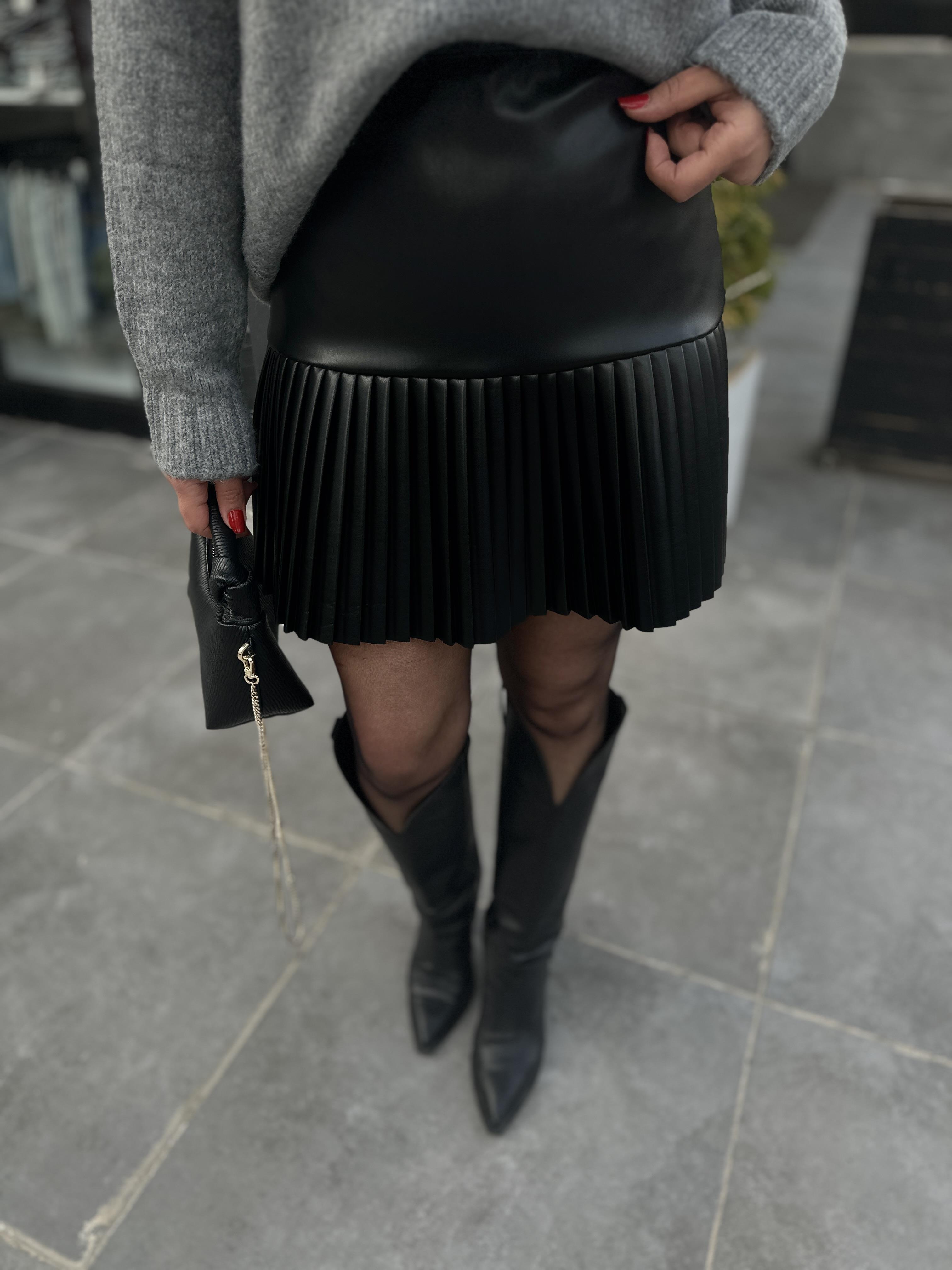 Leather Pleated Mini Skirt