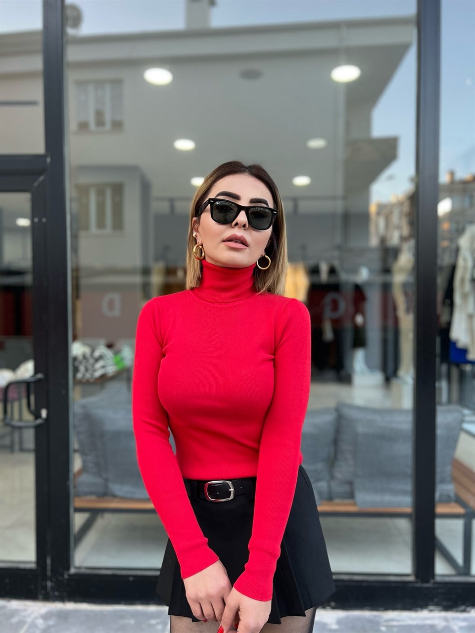 Dilvin Balıkçı Yaka Kazak Kırmızı
