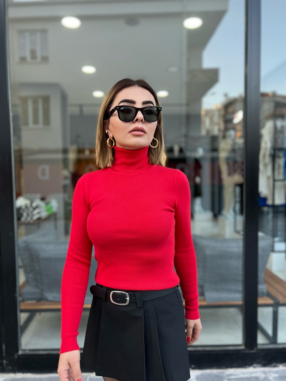 Dilvin Balıkçı Yaka Kazak Kırmızı
