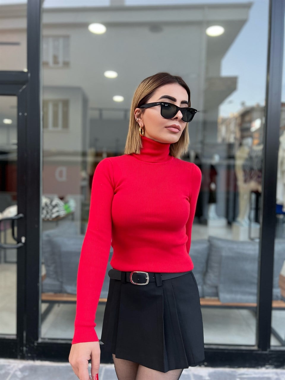 Dilvin Balıkçı Yaka Kazak Kırmızı