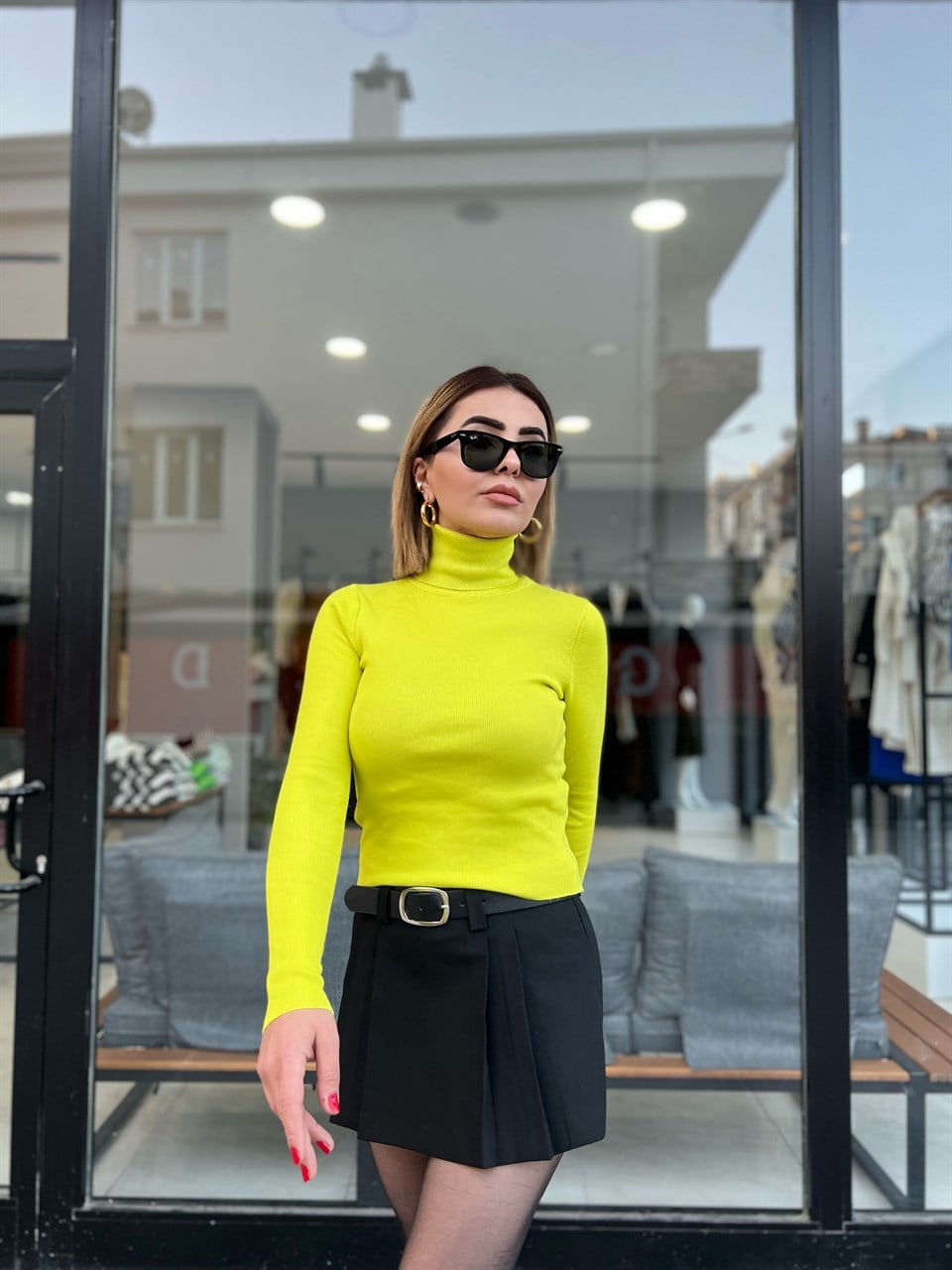 Dilvin Balıkçı Yaka Kazak Lime
