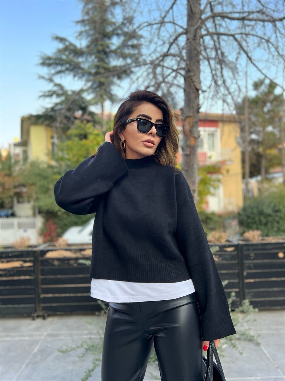 Dilvin High Neck Wide Sleeve Sweater