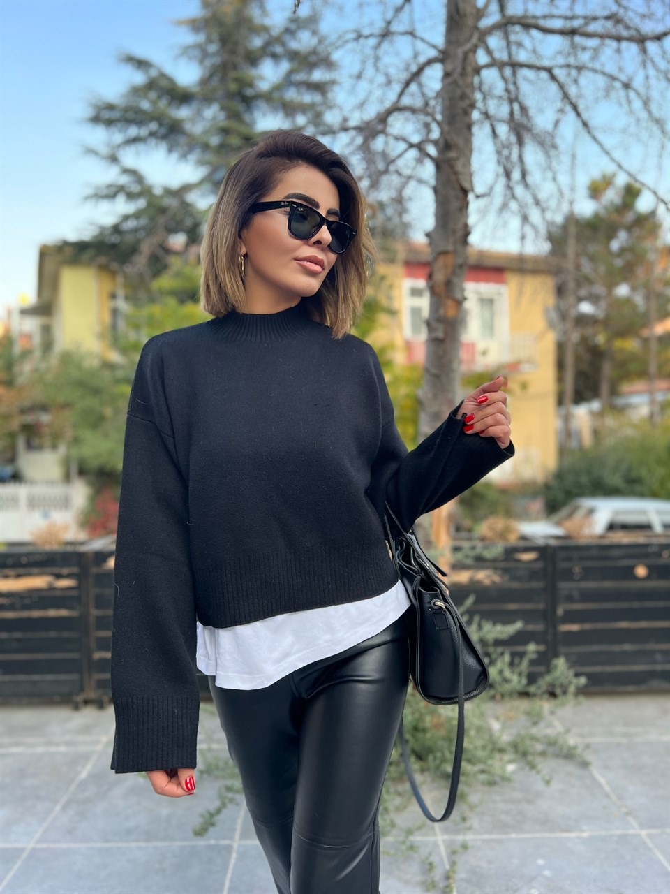 Dilvin High Neck Wide Sleeve Sweater