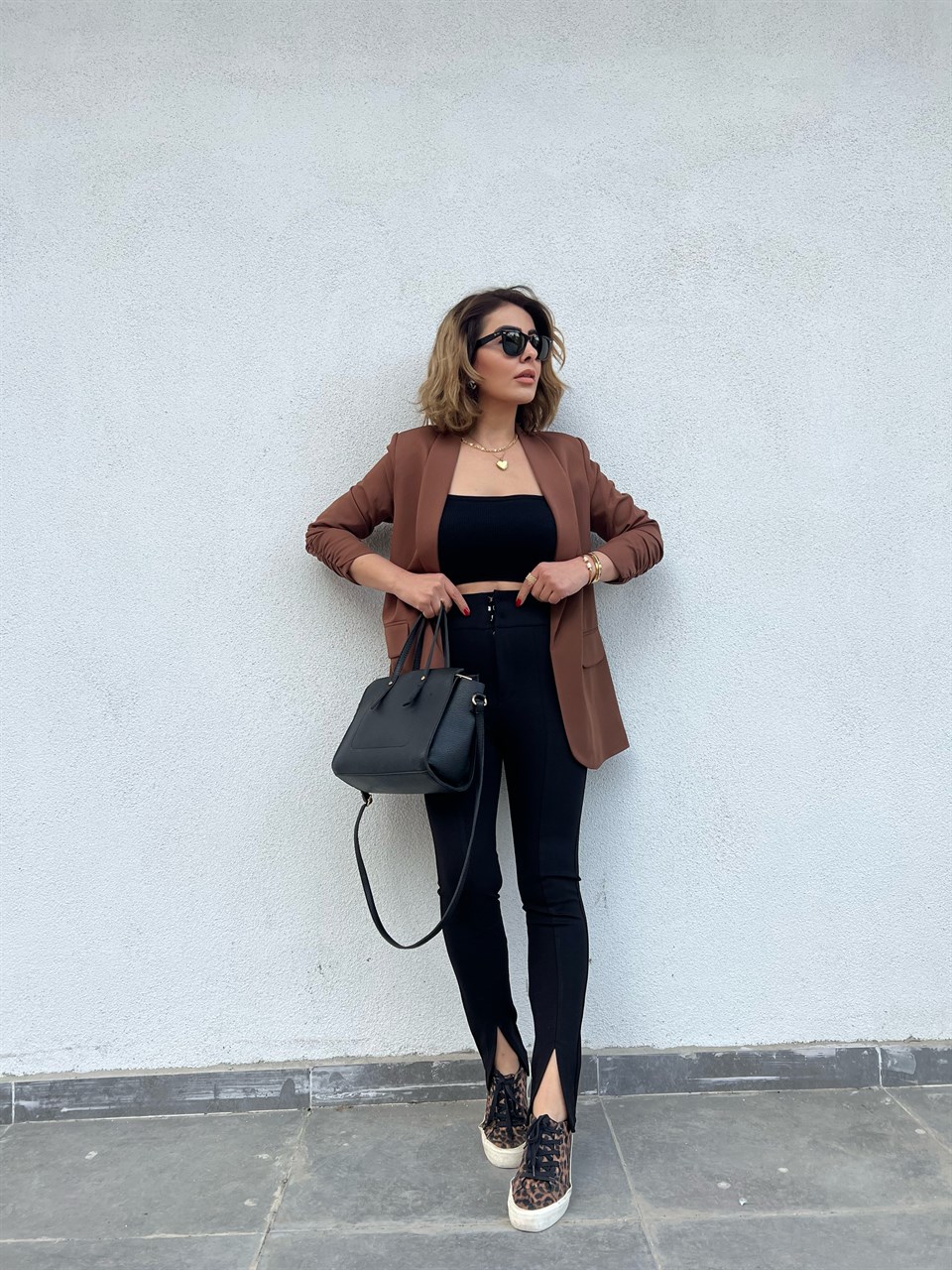 Dilvin Leggings with Slit Hem