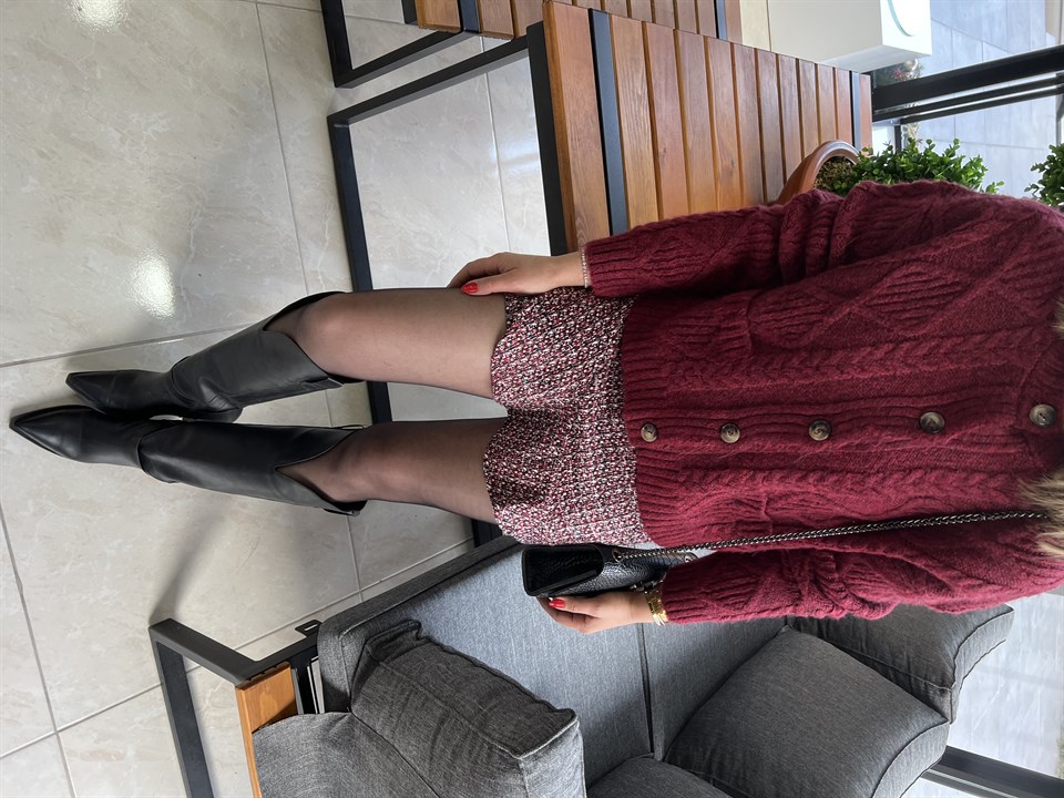 Plaid Tweed Short Skirt with Cover